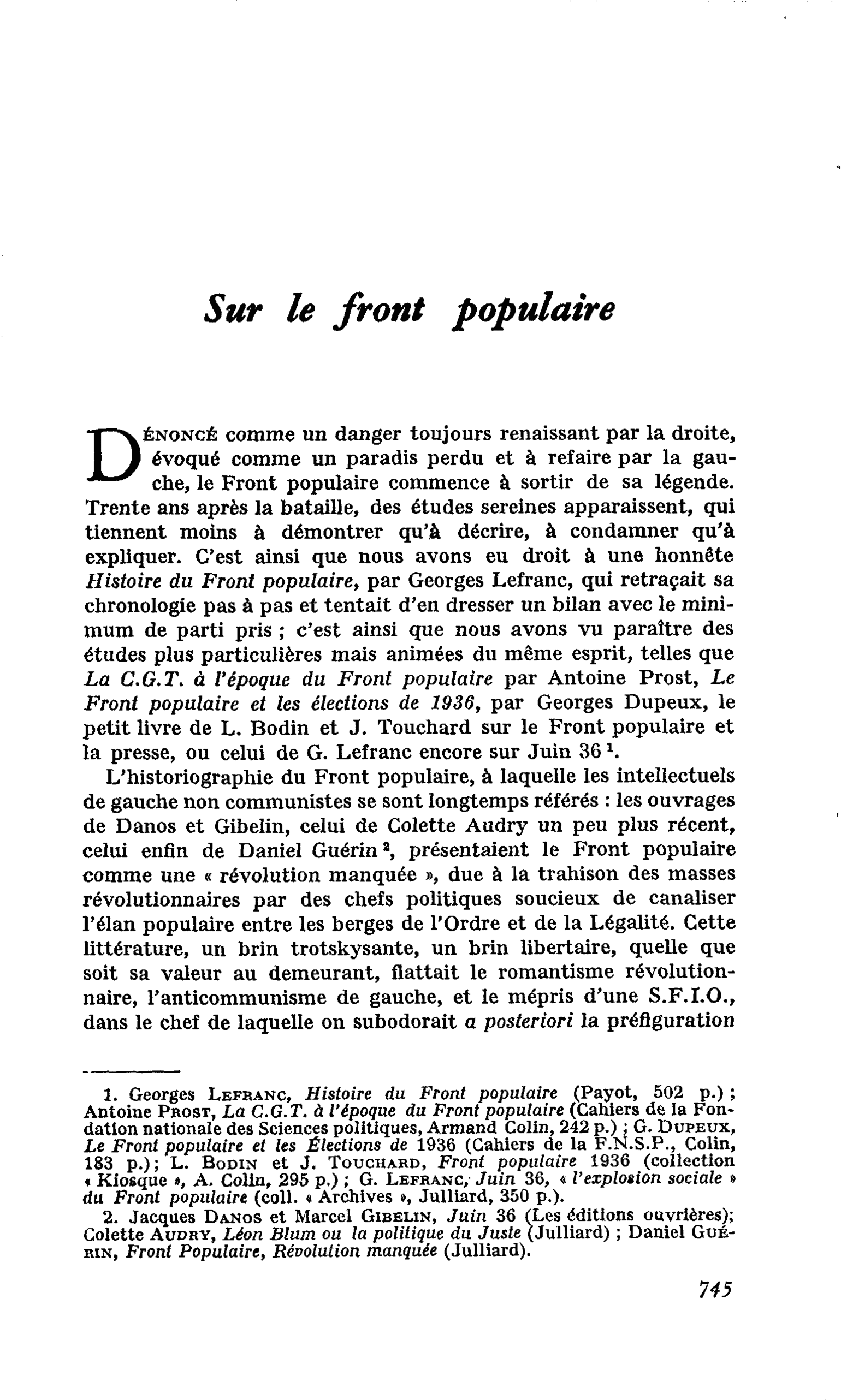 Sur le front populaire