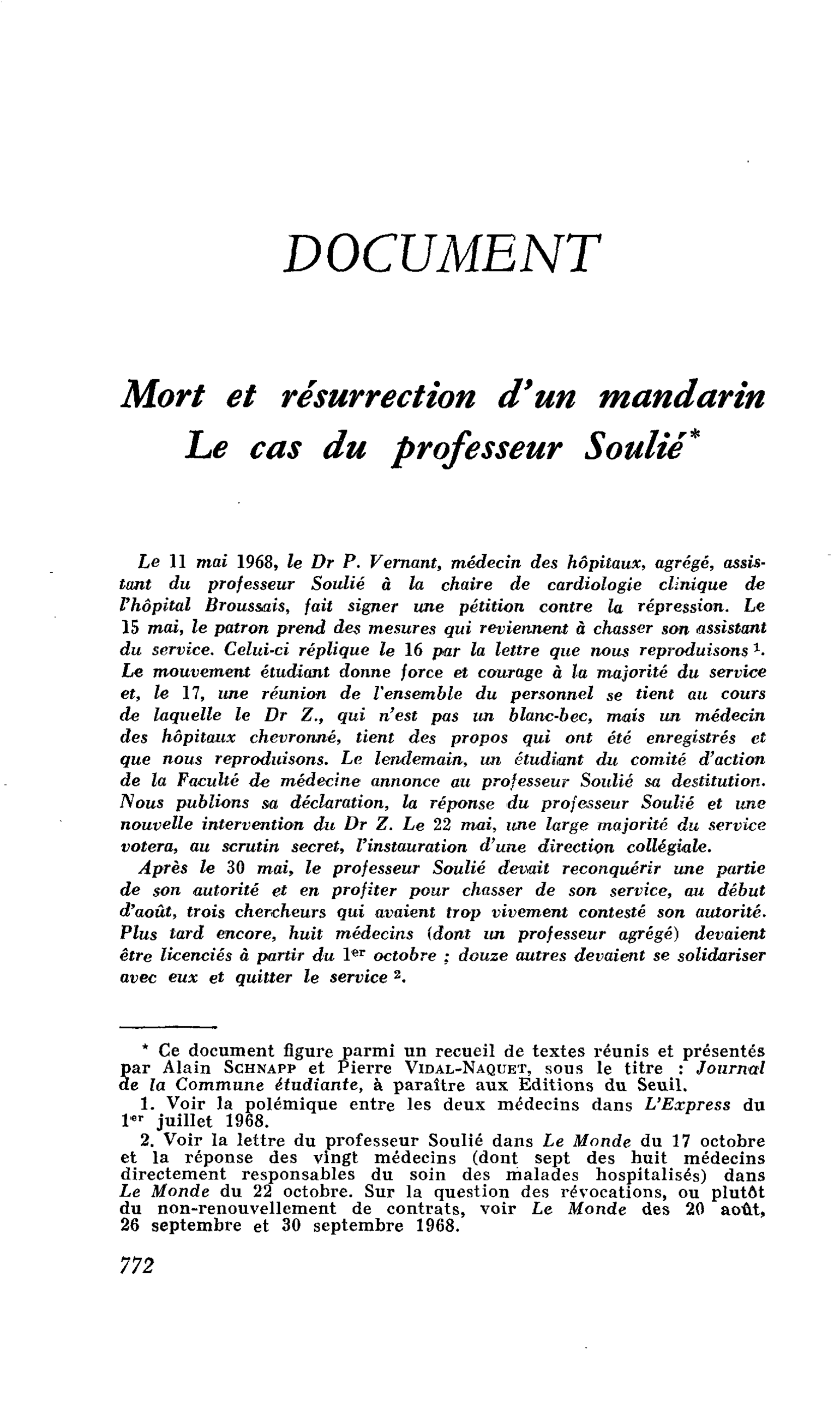 Mort et résurrection d’un mandarin. Le cas du professeur Soulié