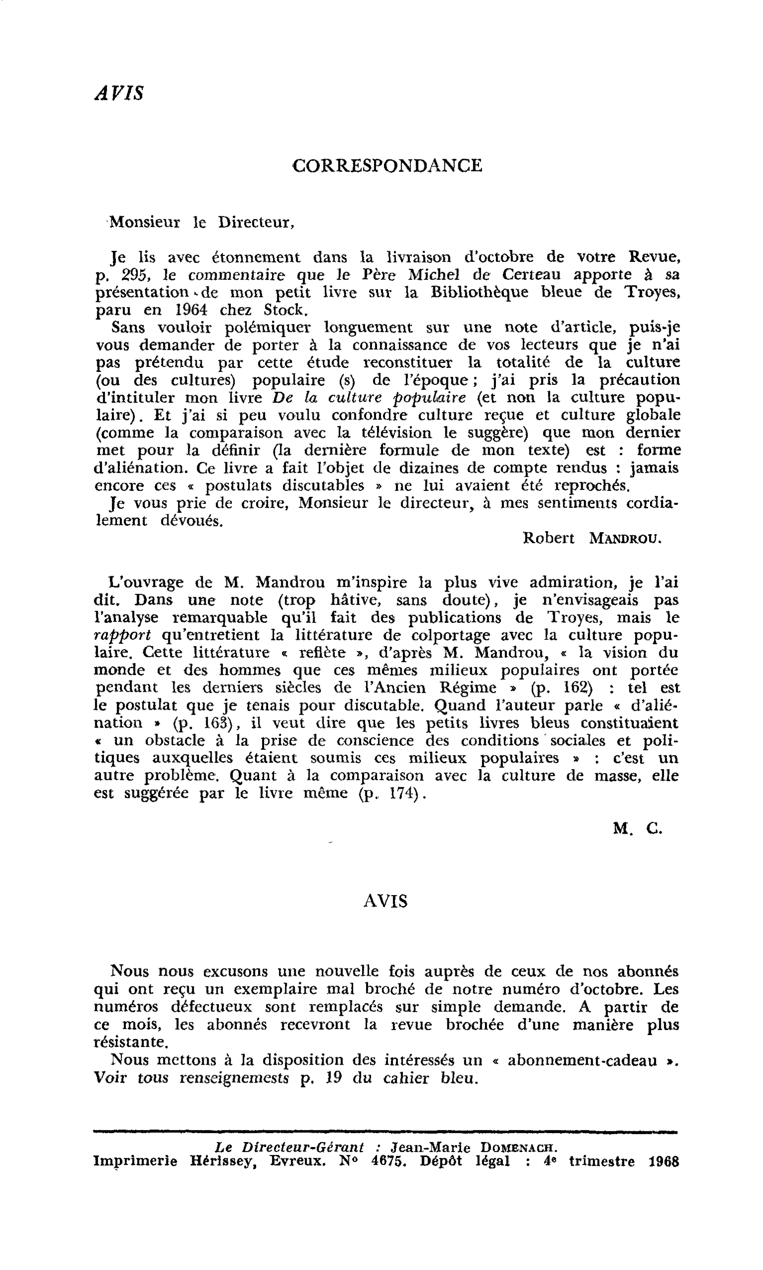 Correspondance