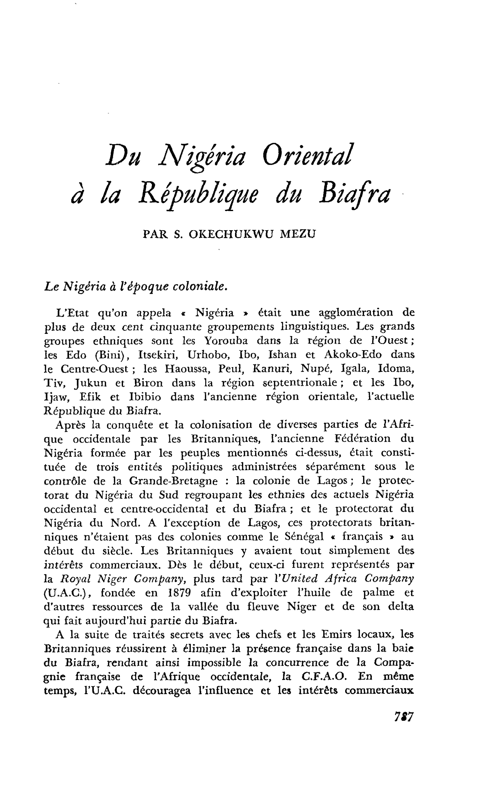 Du Nigeria Oriental à la République du Biafra