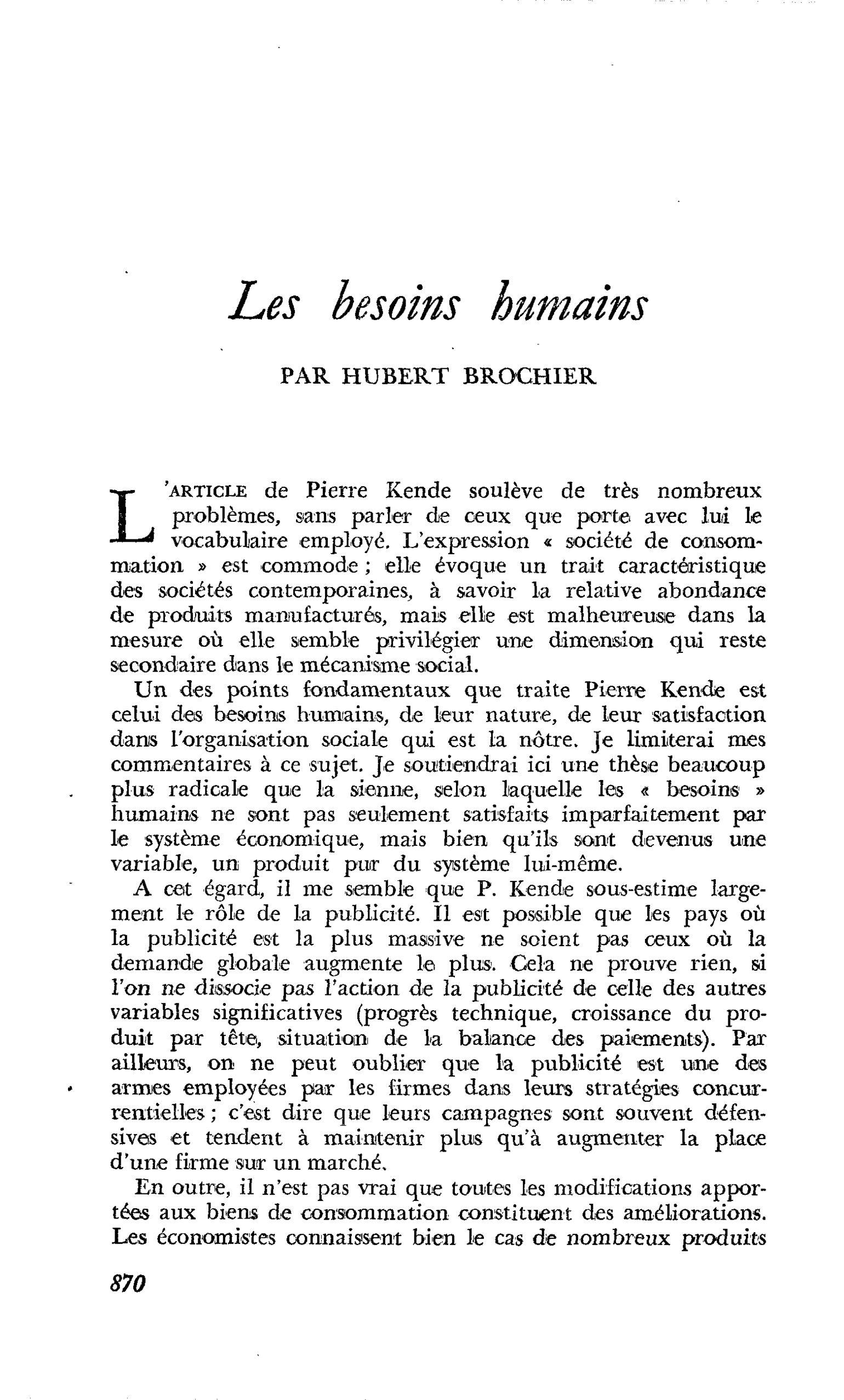 Les besoins humains