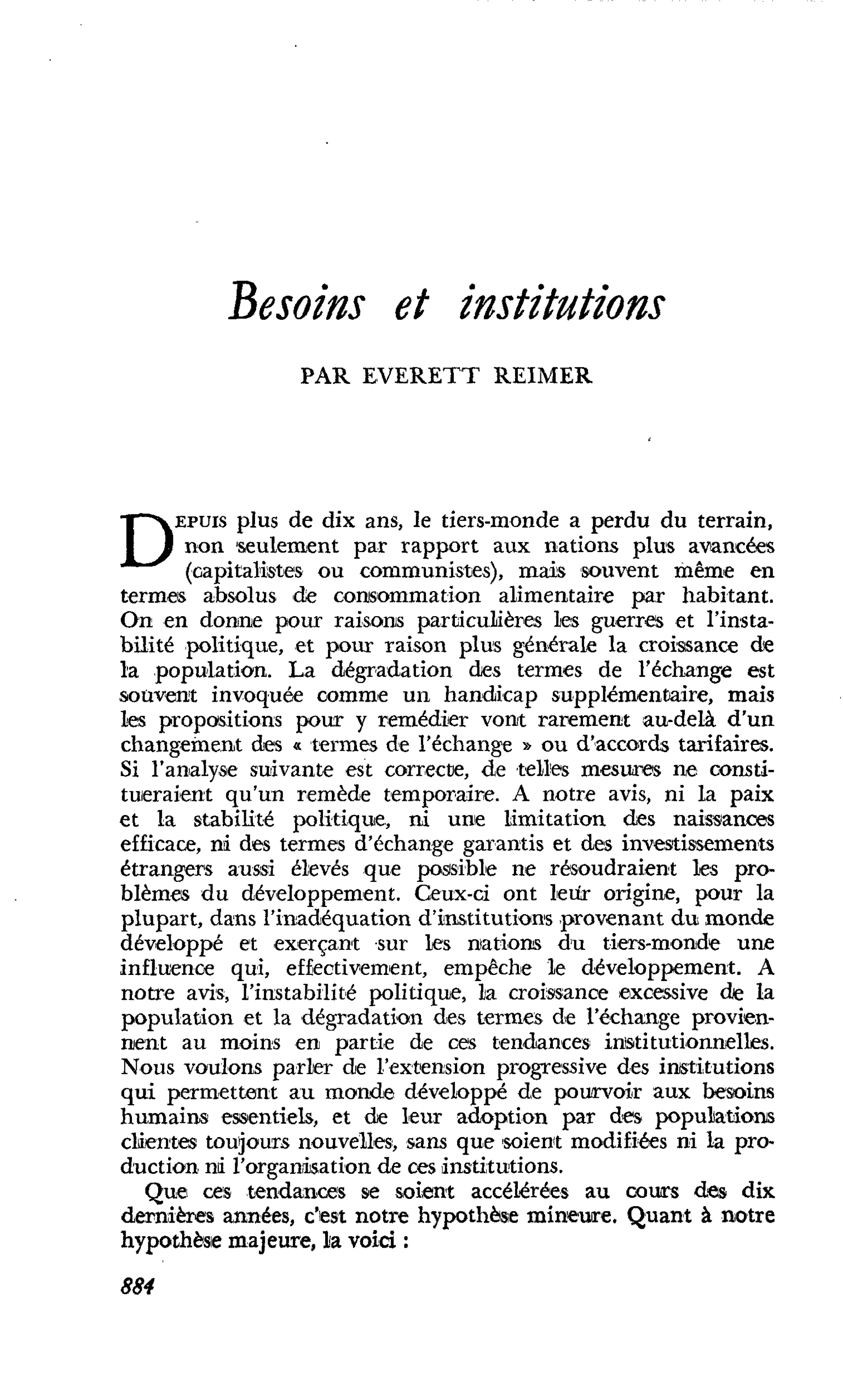 Besoins et institutions