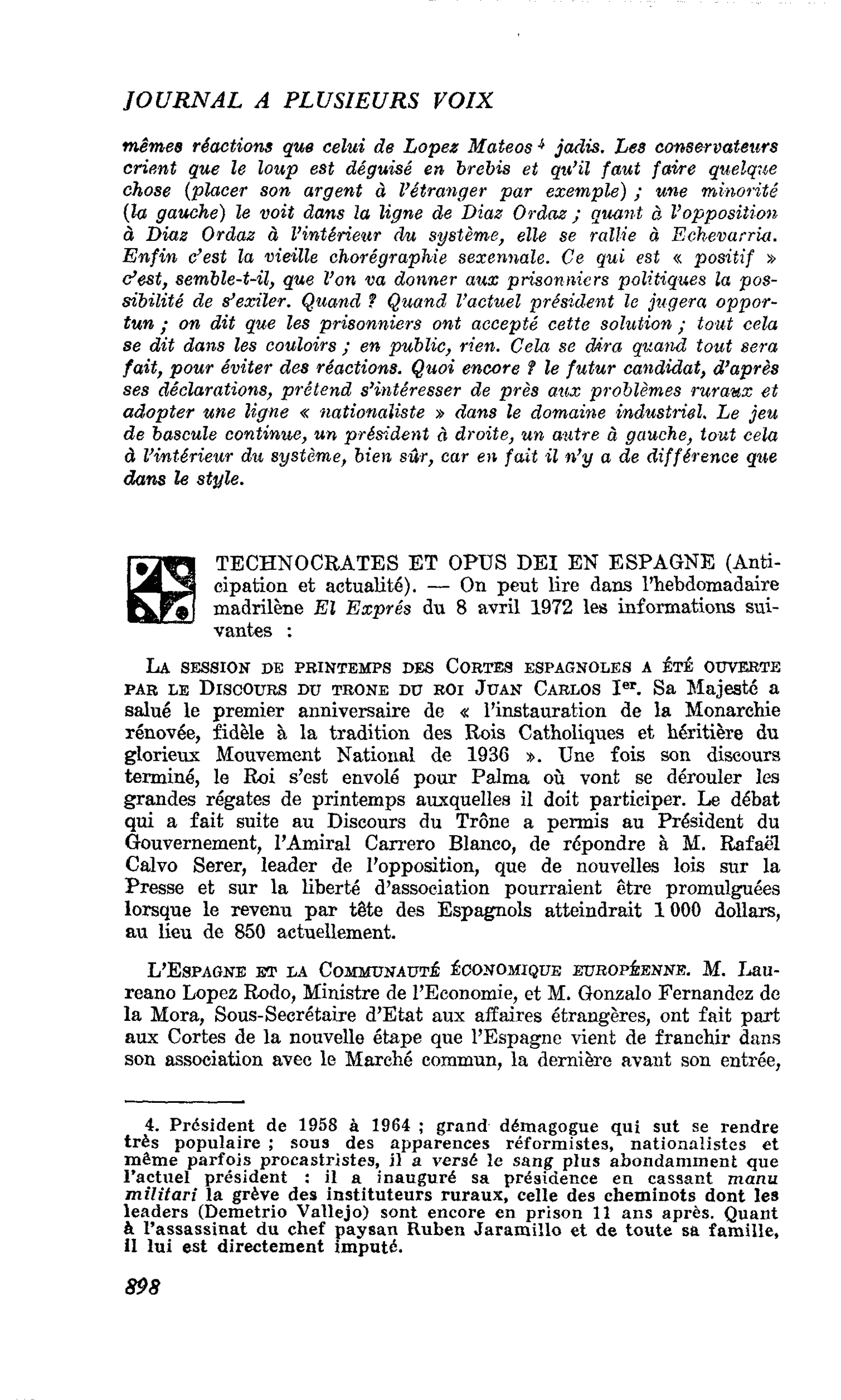 TECHNOCRATES ET OPUS DEI EN ESPAGNE (Anticipation et actualité)