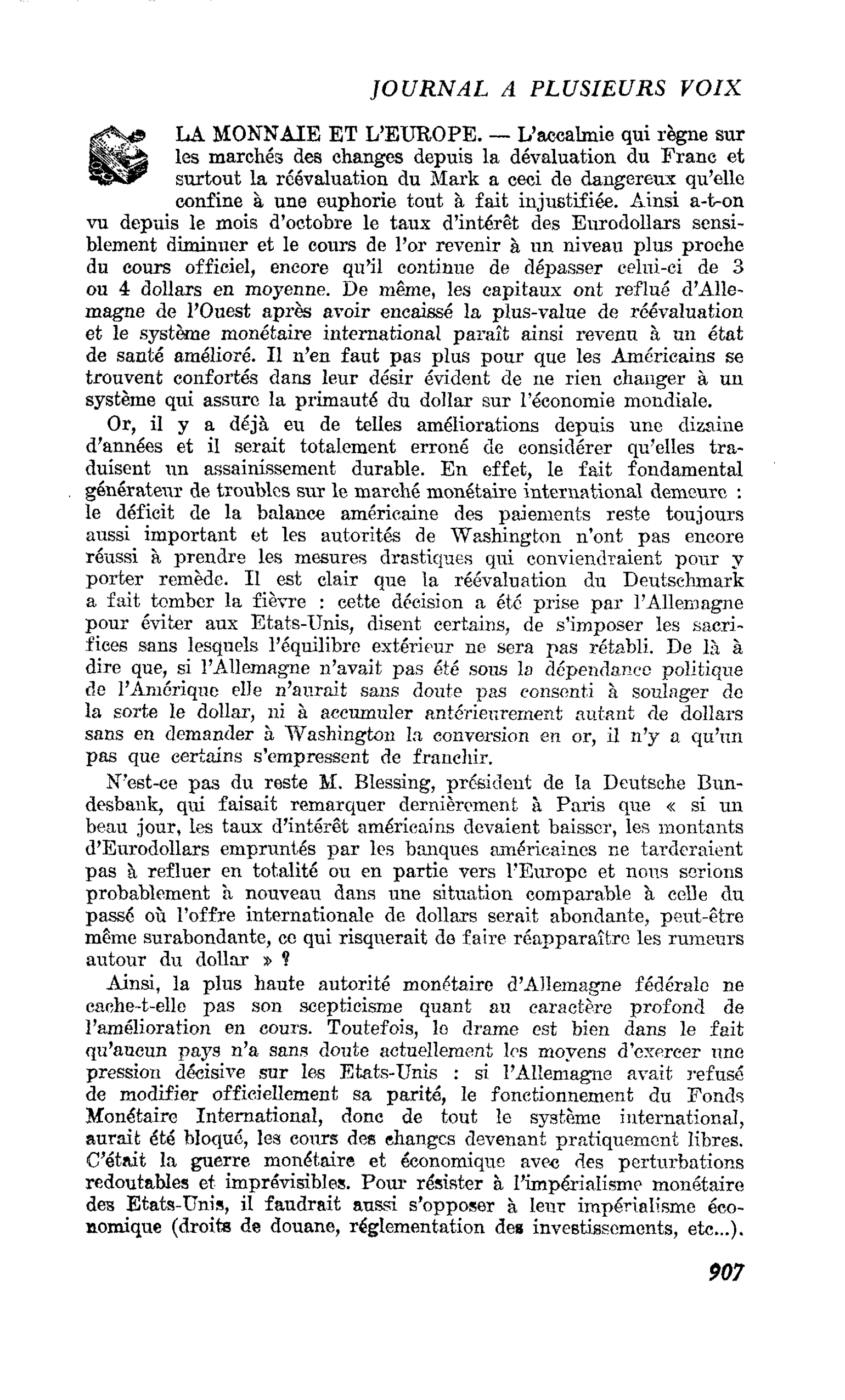 LA MONNAIE ET L’EUROPE