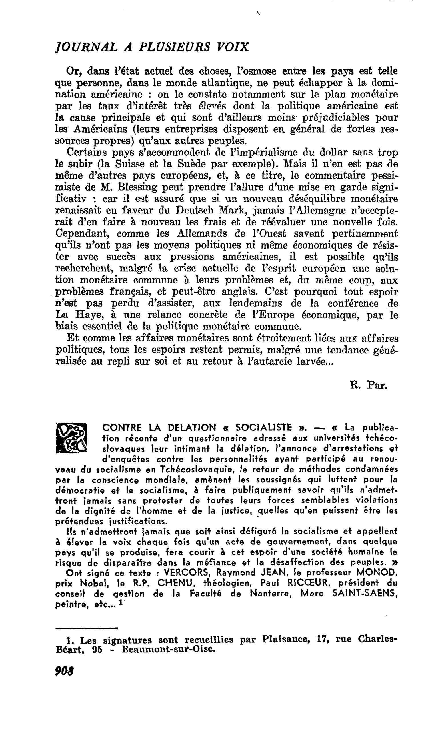 CONTRE LA DELATION « SOCIALISTE »
