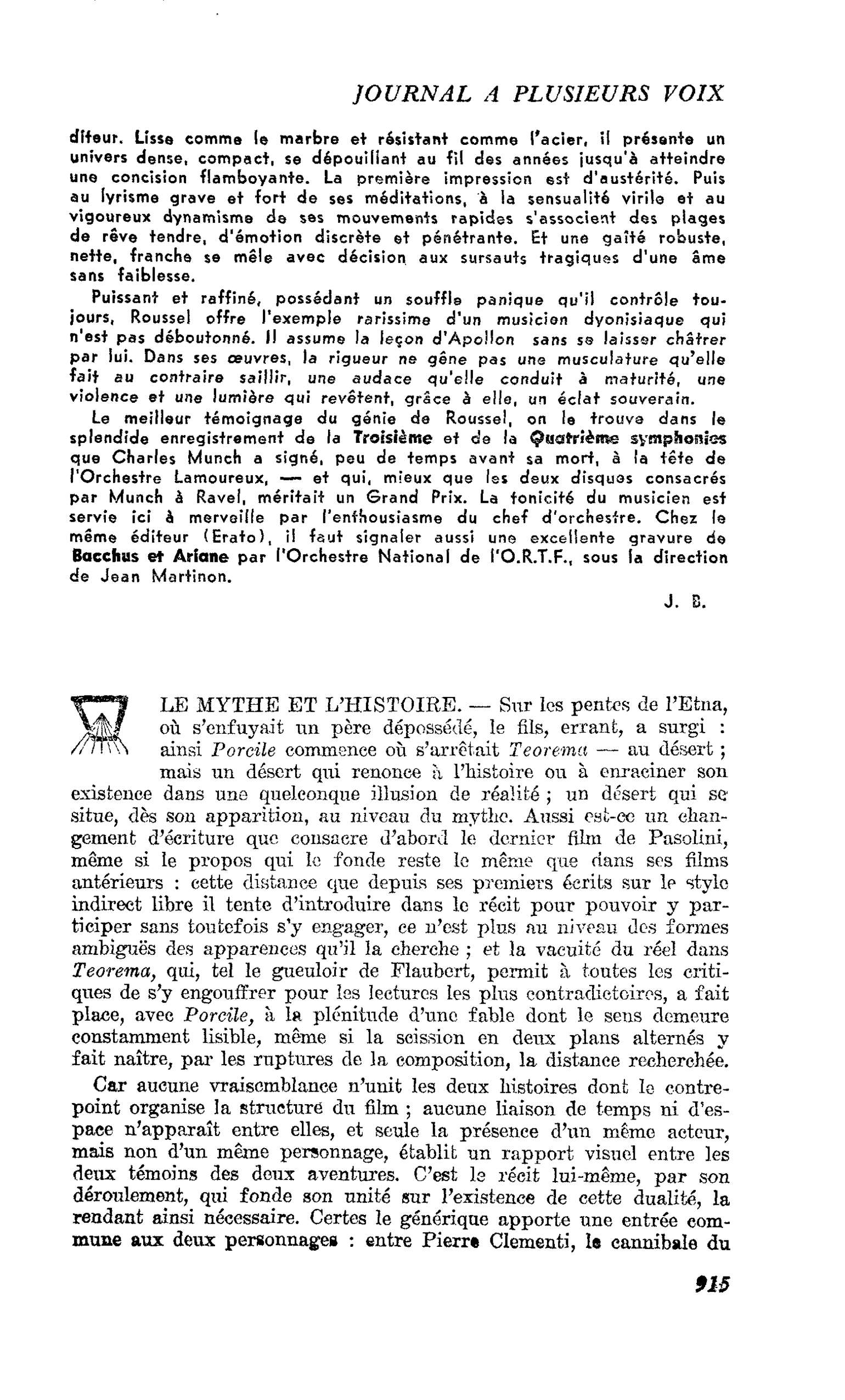 LE MYTHE ET L’HISTOIRE