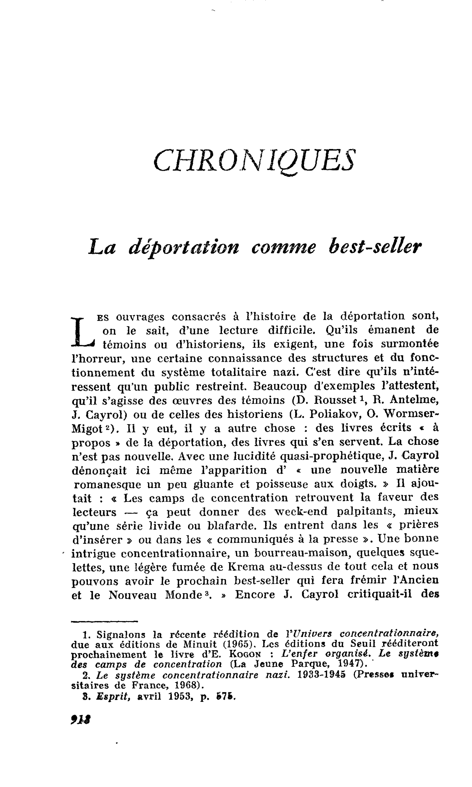 La déportation comme best-seller