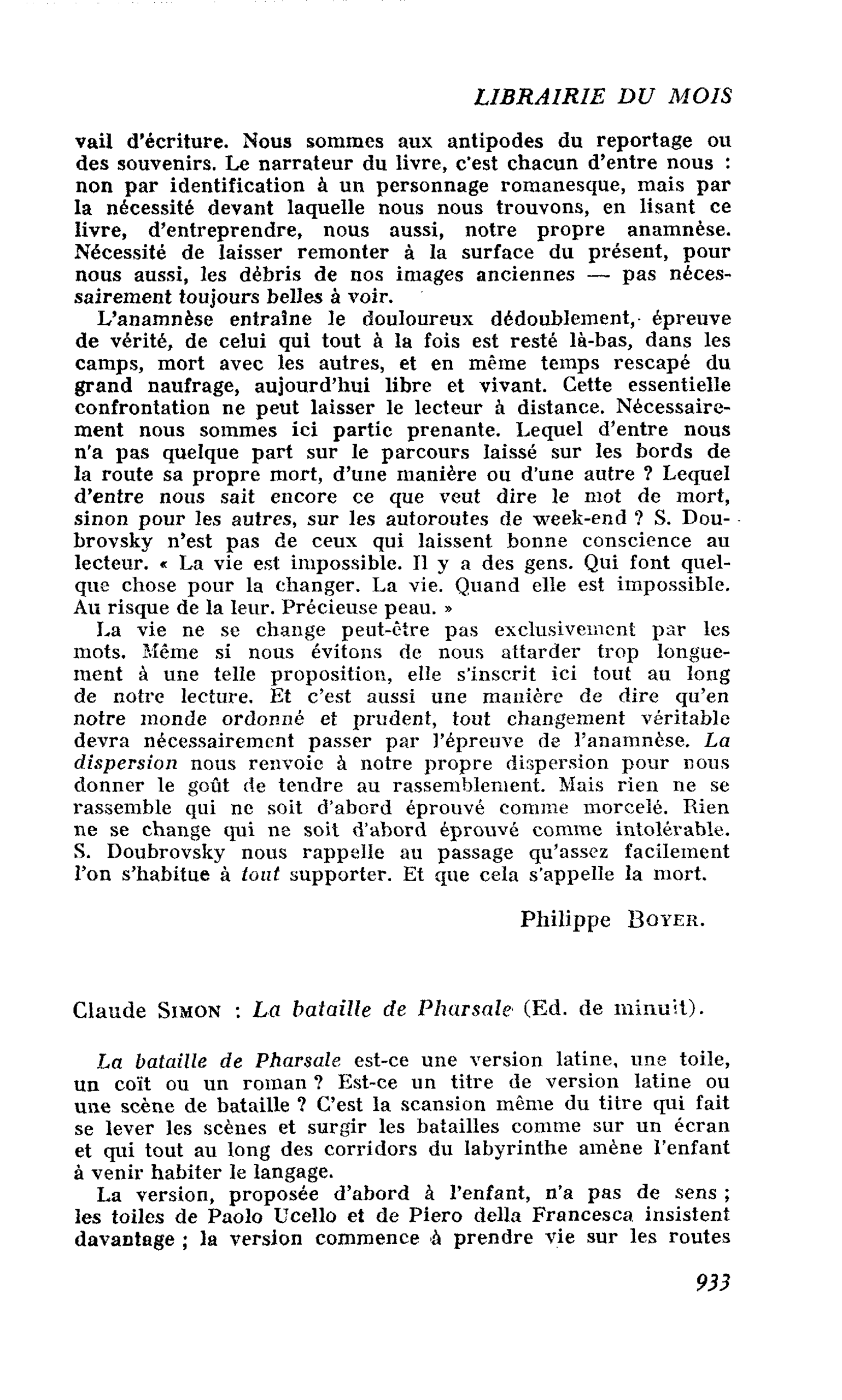 Claude Simon : La bataille de Pharsale