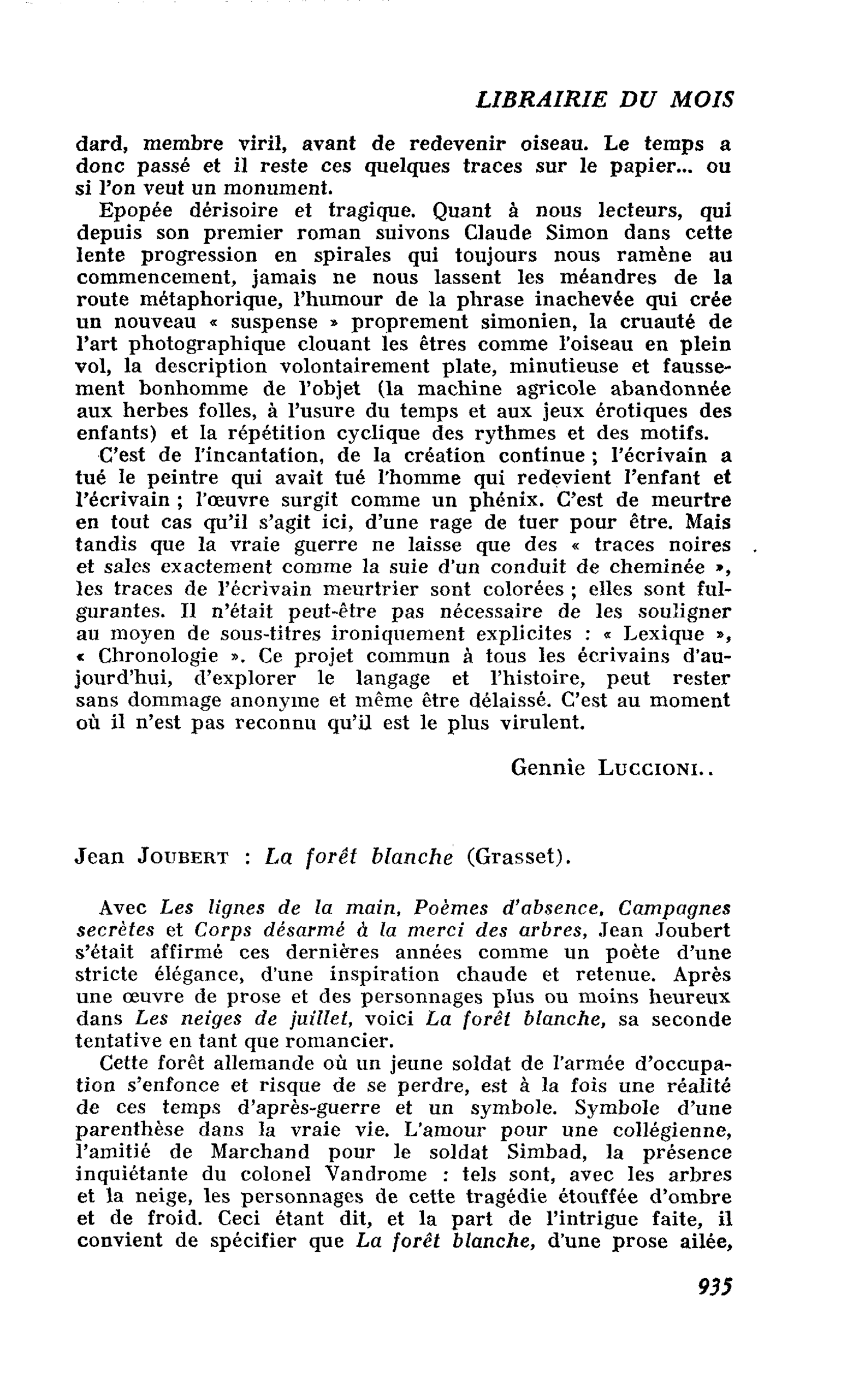Jean Joubert : La forêt blanche