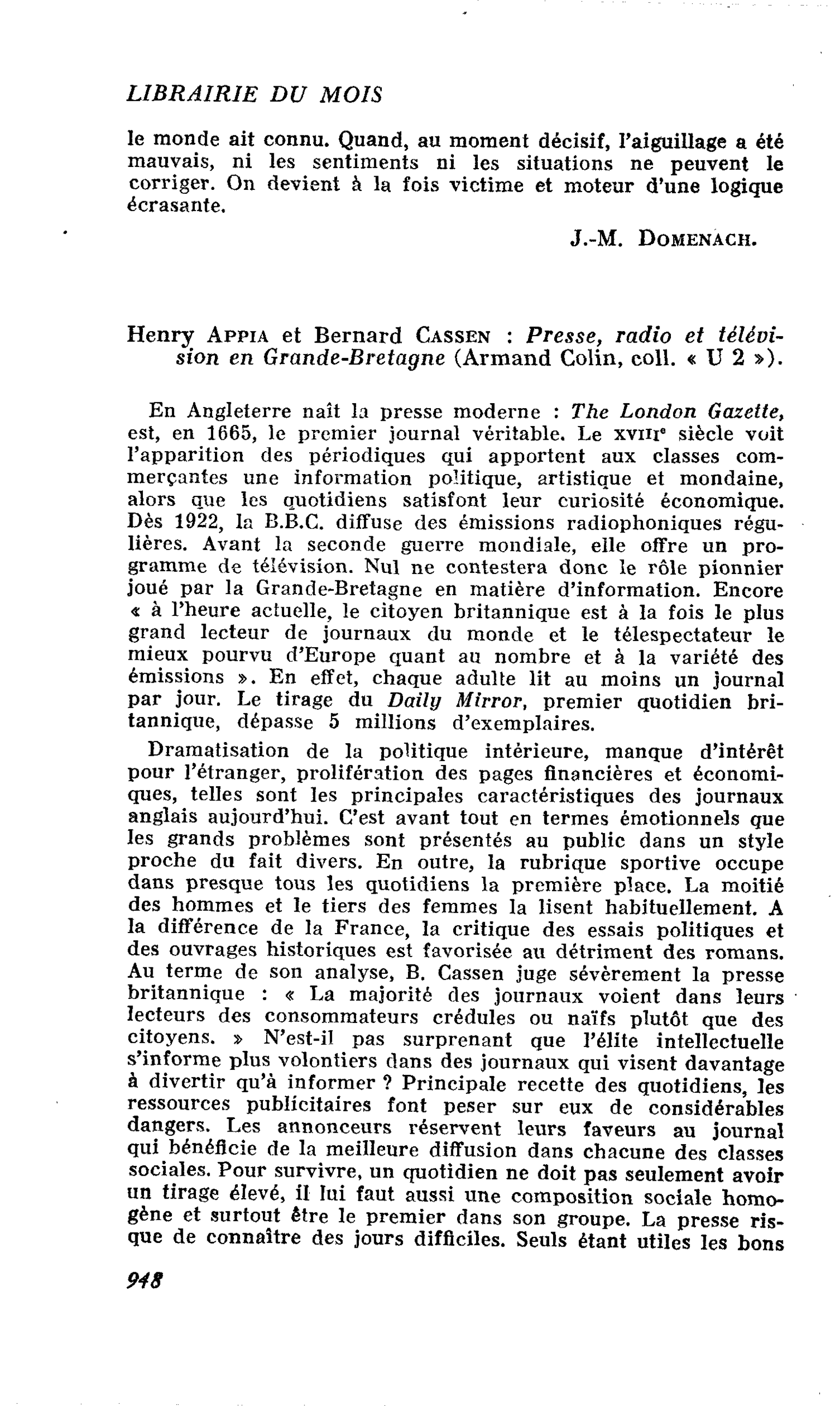 Henry Appia et Bernard Cassen : Presse, radio et télévision en Grande-Bretagne