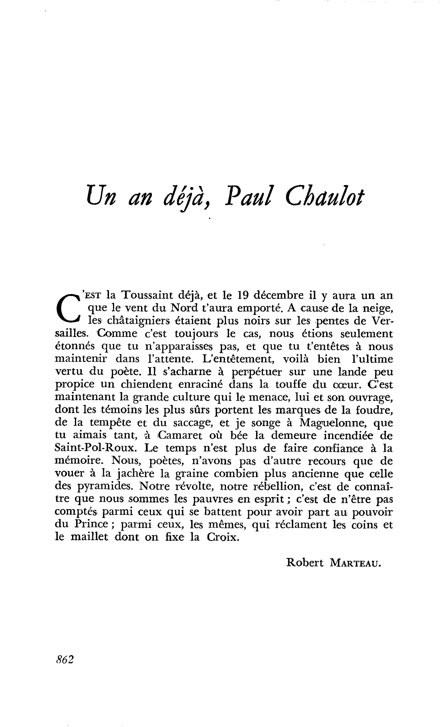 Un an déjà, Paul Chaulot
