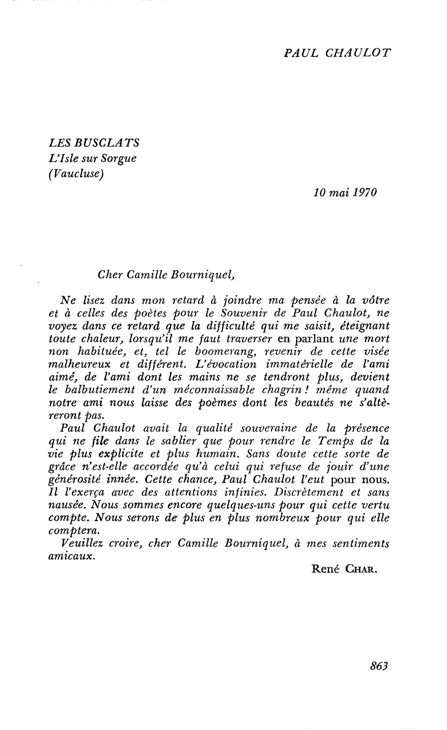 Un an déjà, Paul Chaulot : LES BUSCLATS