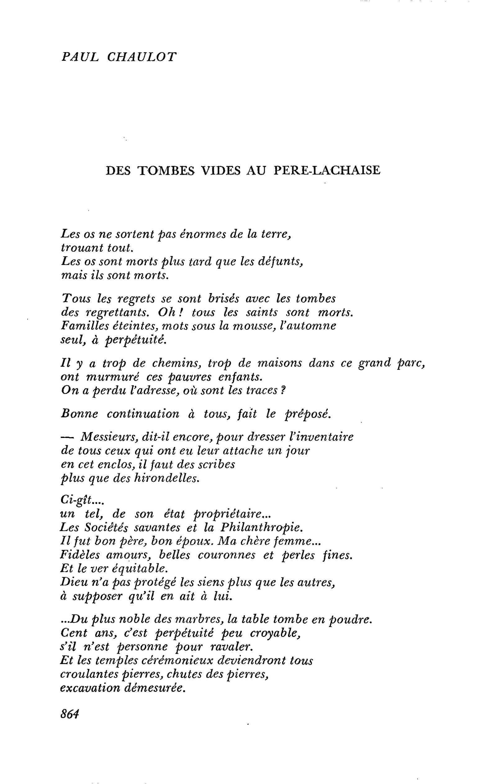 Un an déjà, Paul Chaulot : DES TOMBES VIDES AU PERE-LACHAISE