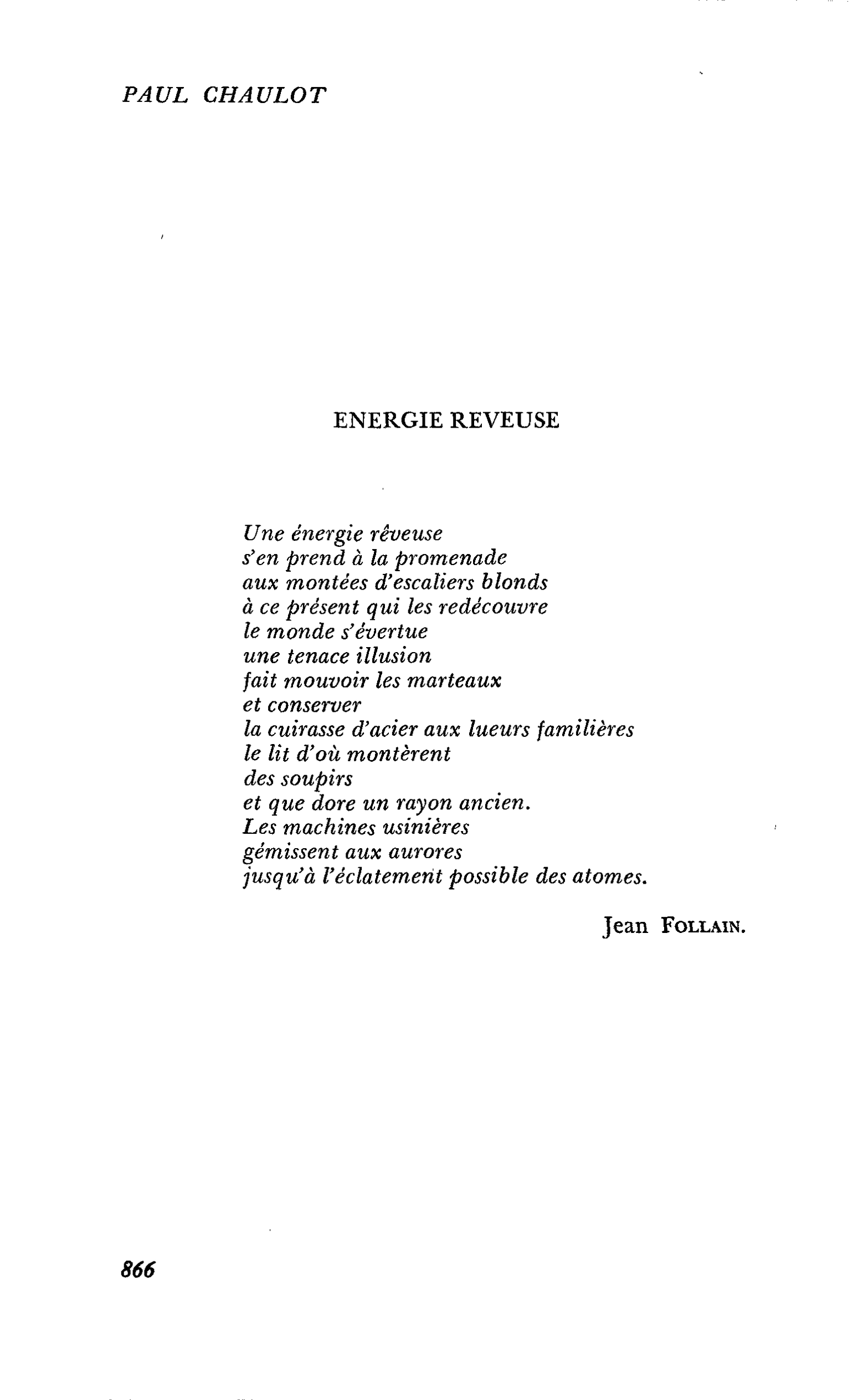 Un an déjà, Paul Chaulot : ENERGIE REVEUSE
