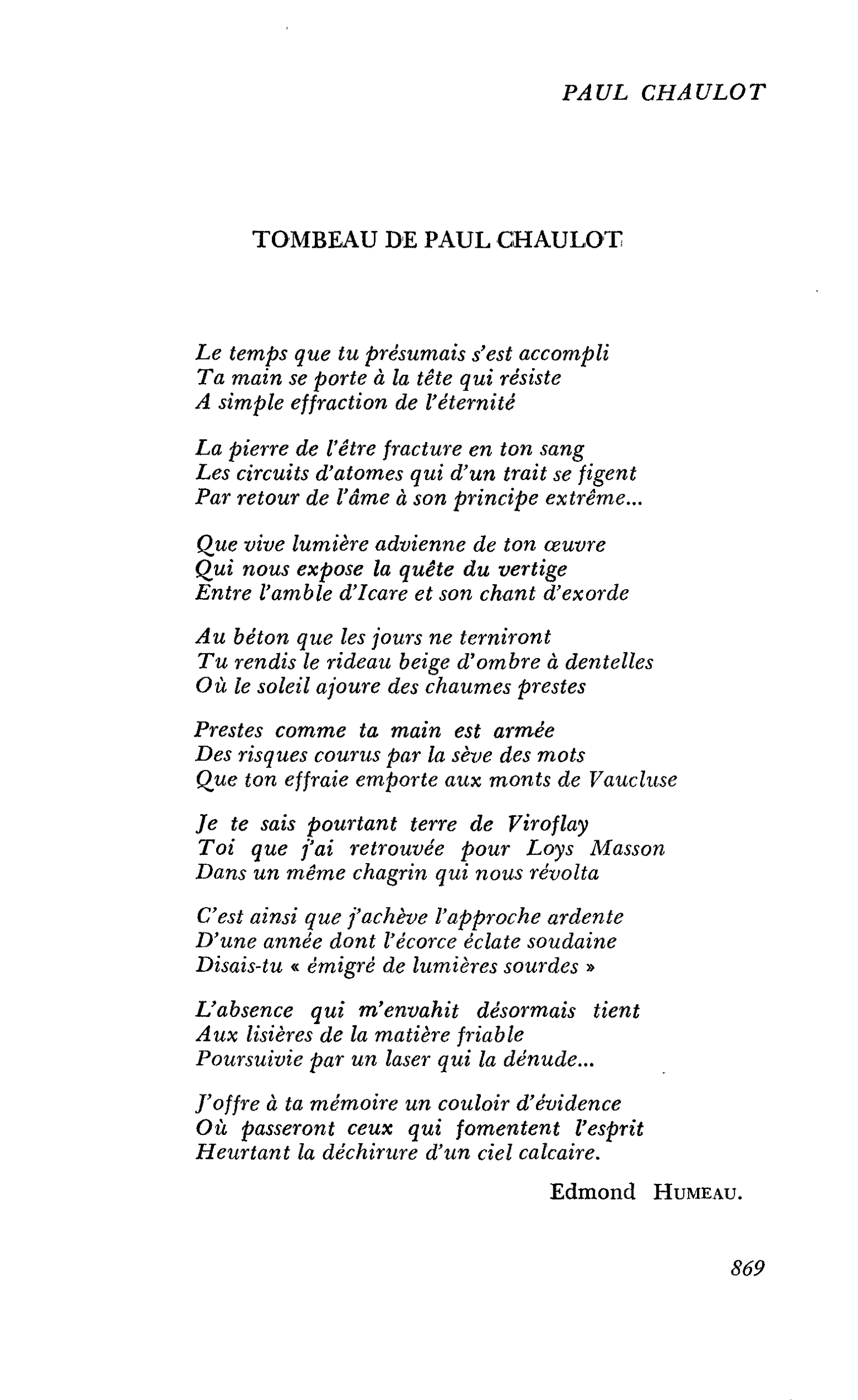 Un an déjà, Paul Chaulot : TOMBEAU DE PAUL CHAULOT