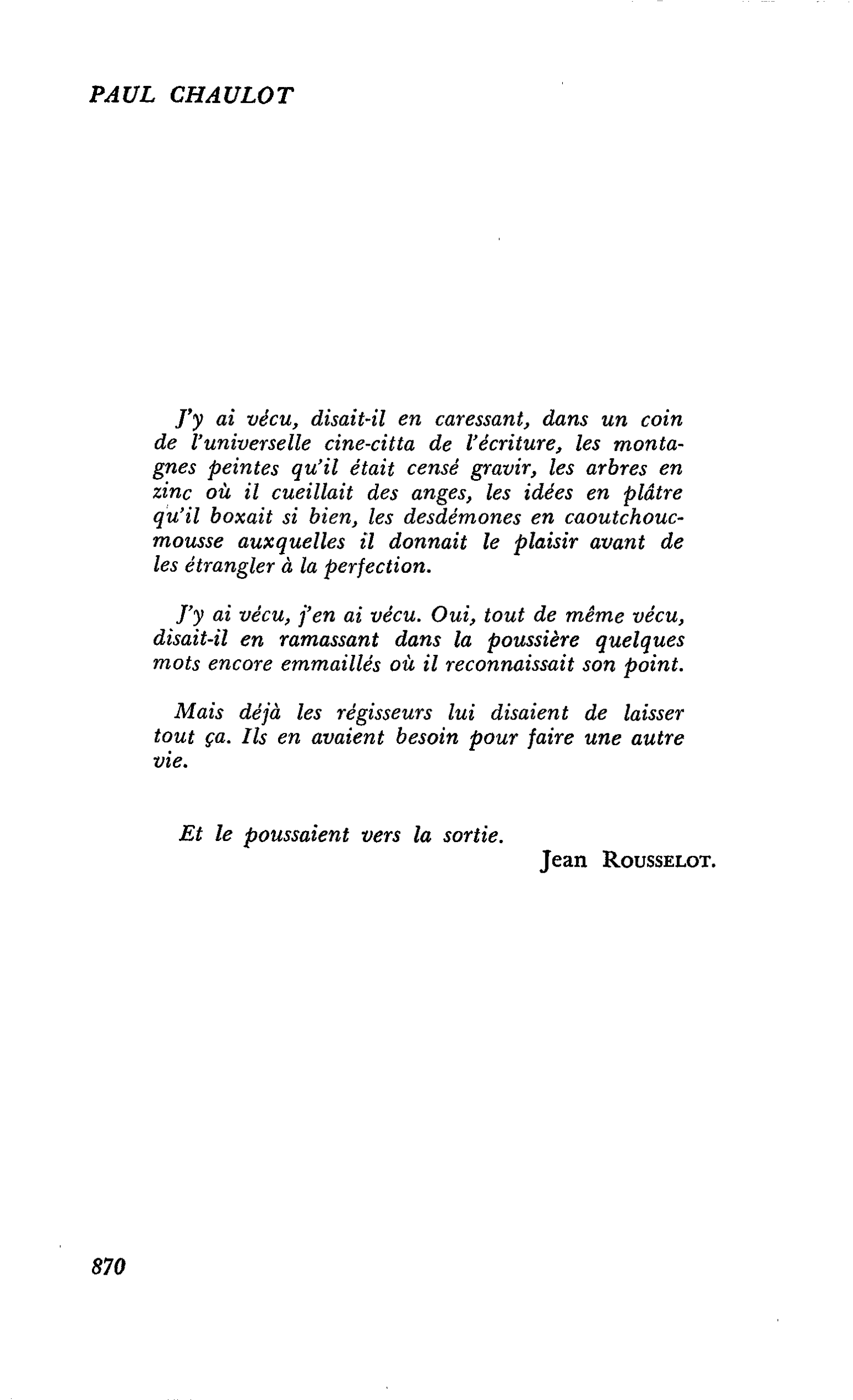 Un an déjà, Paul Chaulot