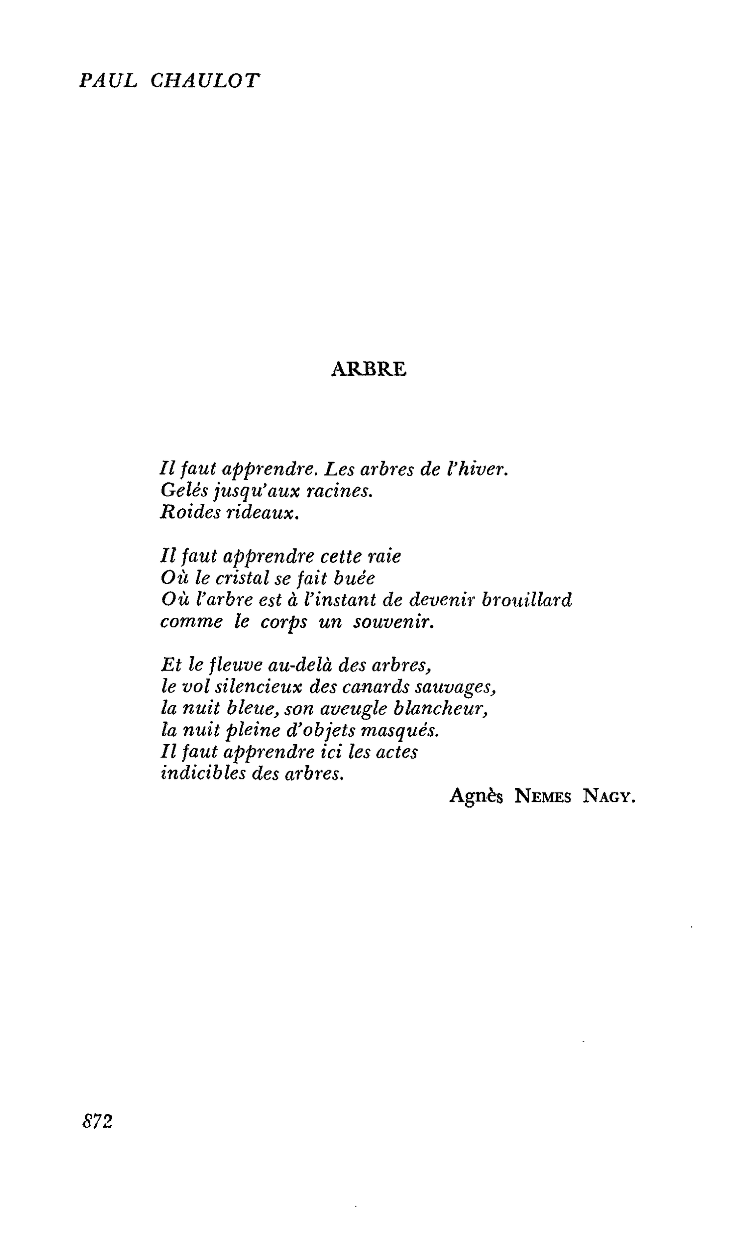 Un an déjà, Paul Chaulot : ARBRE