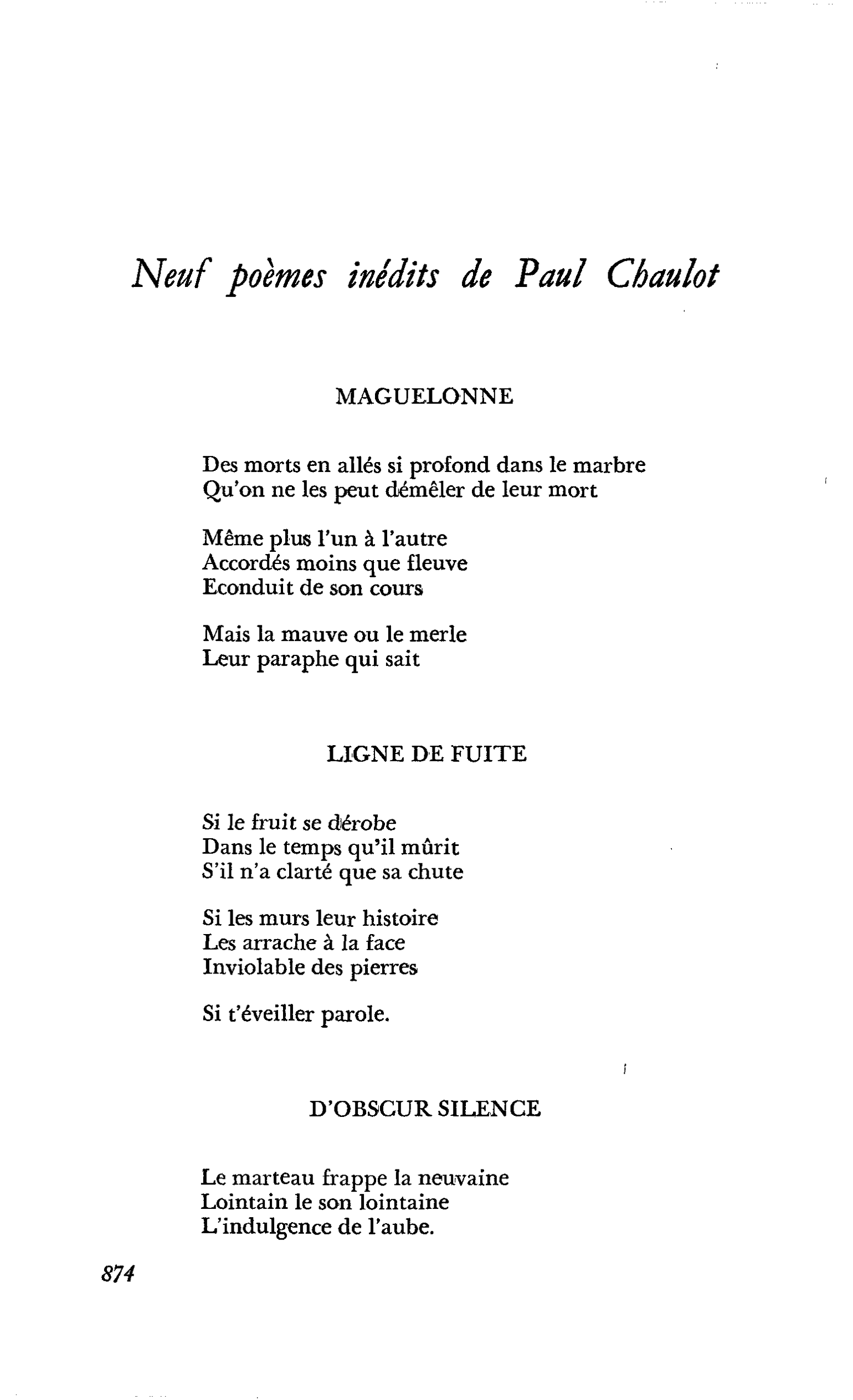 Neuf poèmes inédits de Paul Chaulot