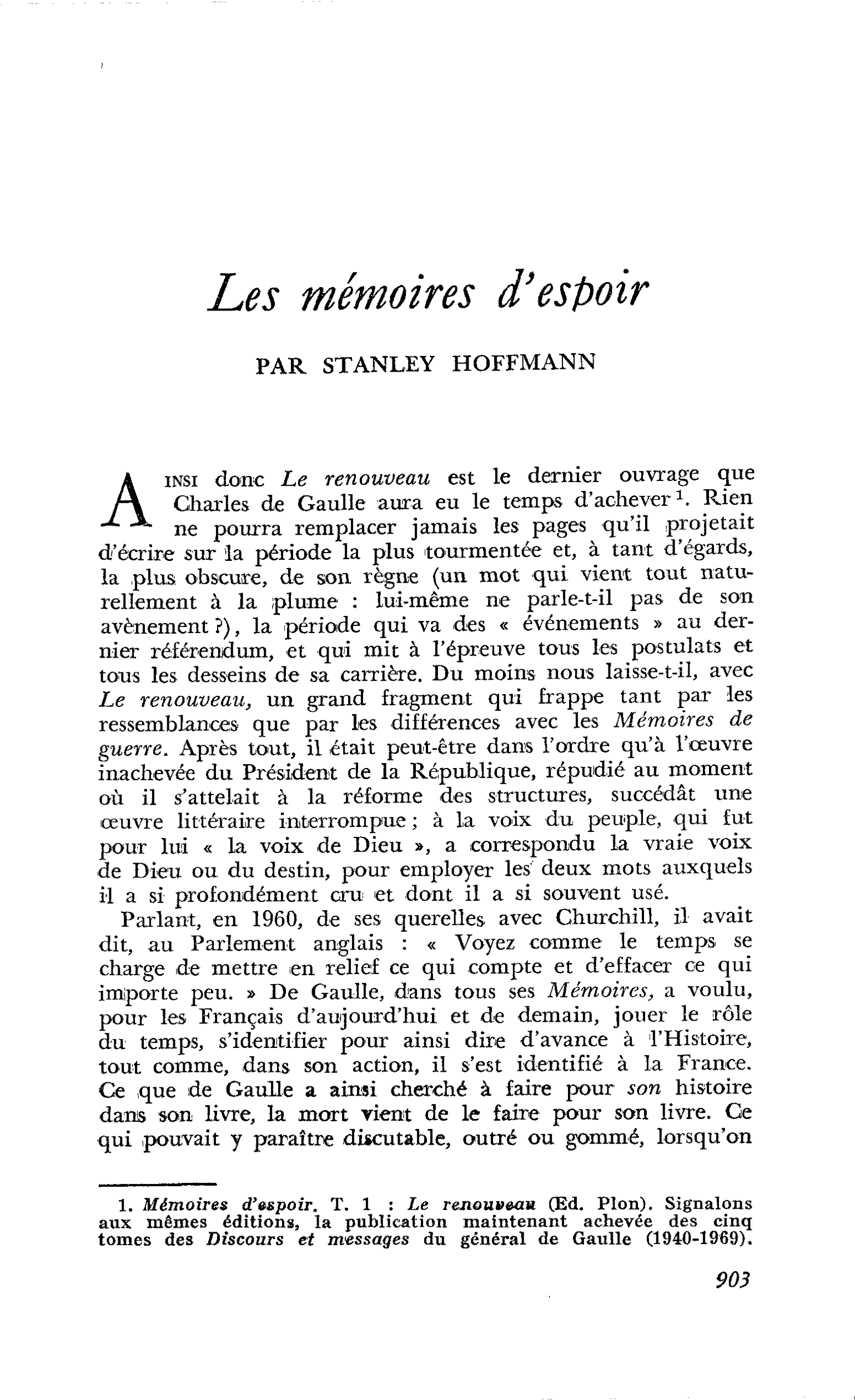 Les mémoires d’espoir