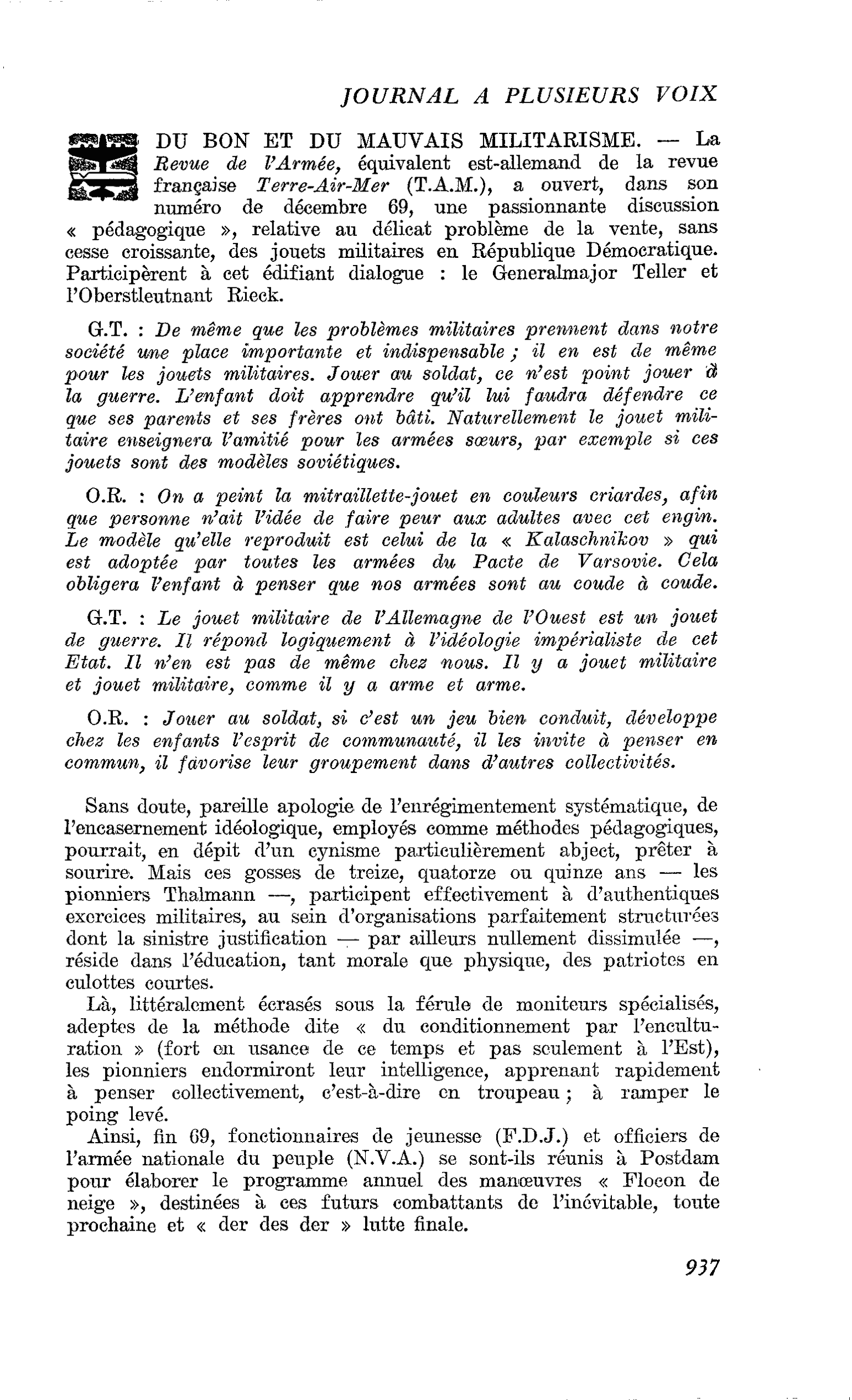 DU BON ET DU MAUVAIS MILITARISME