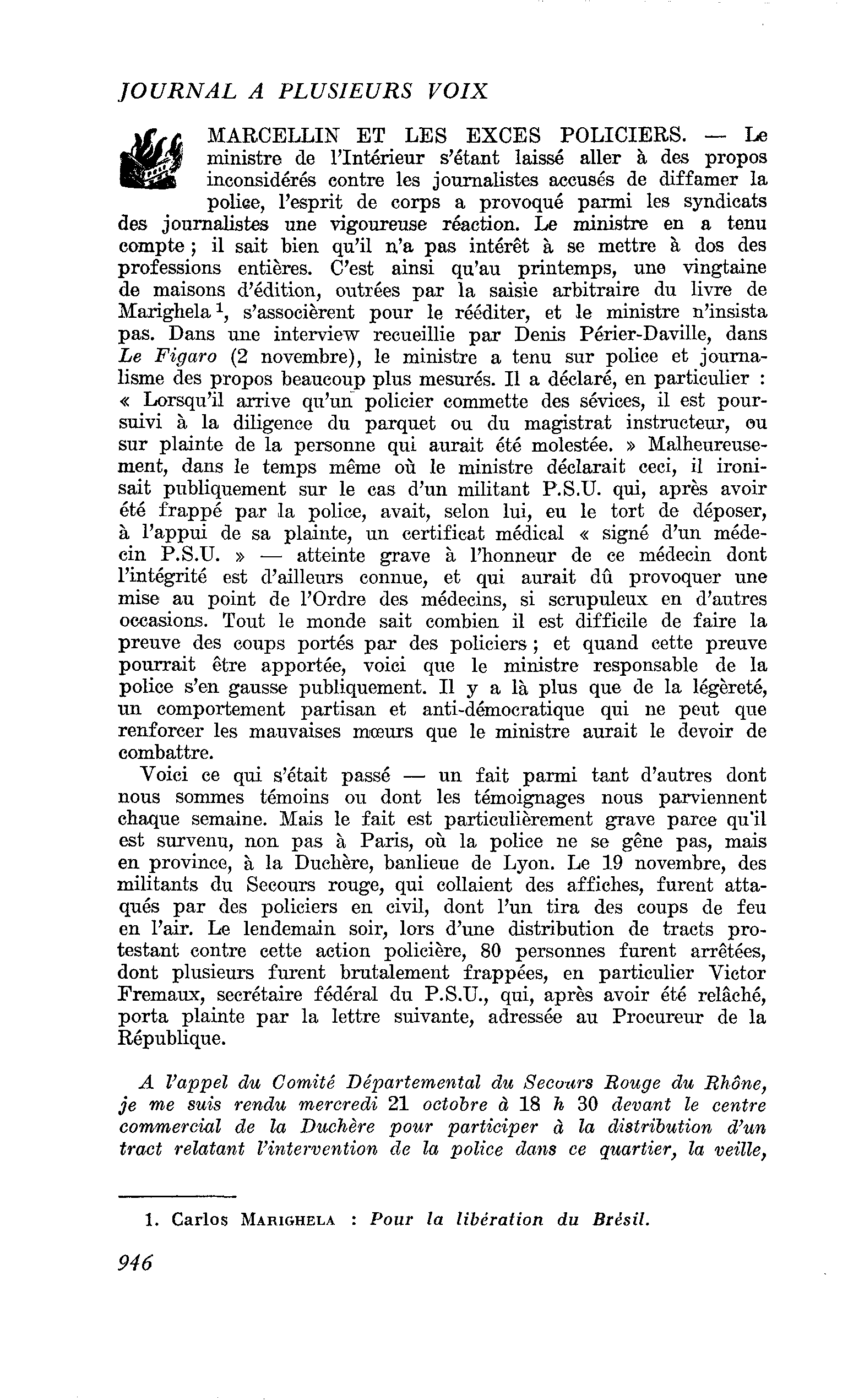 MARCELLIN ET LES EXCES POLICIERS