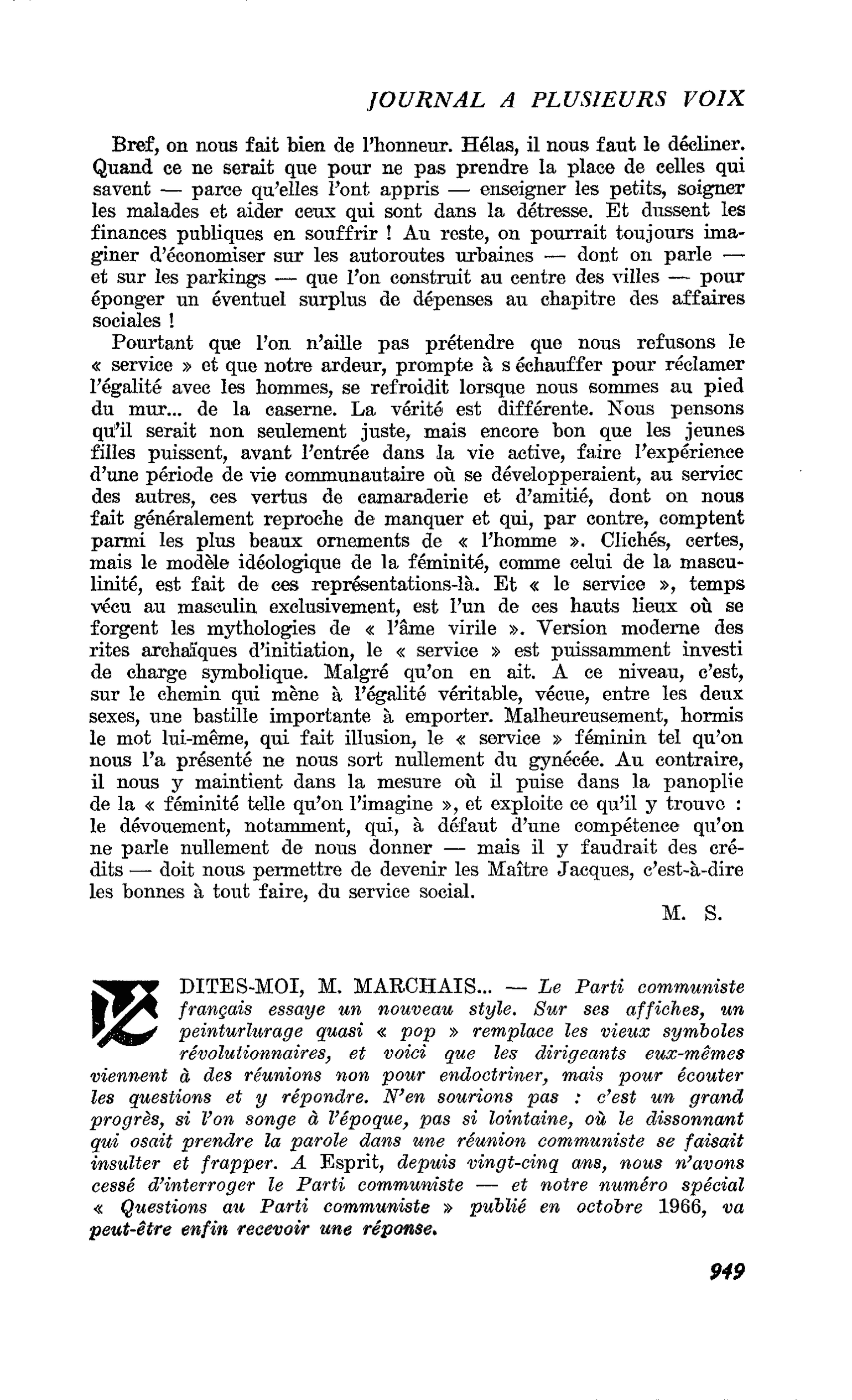 DITES-MOI, M. MARCHAIS…