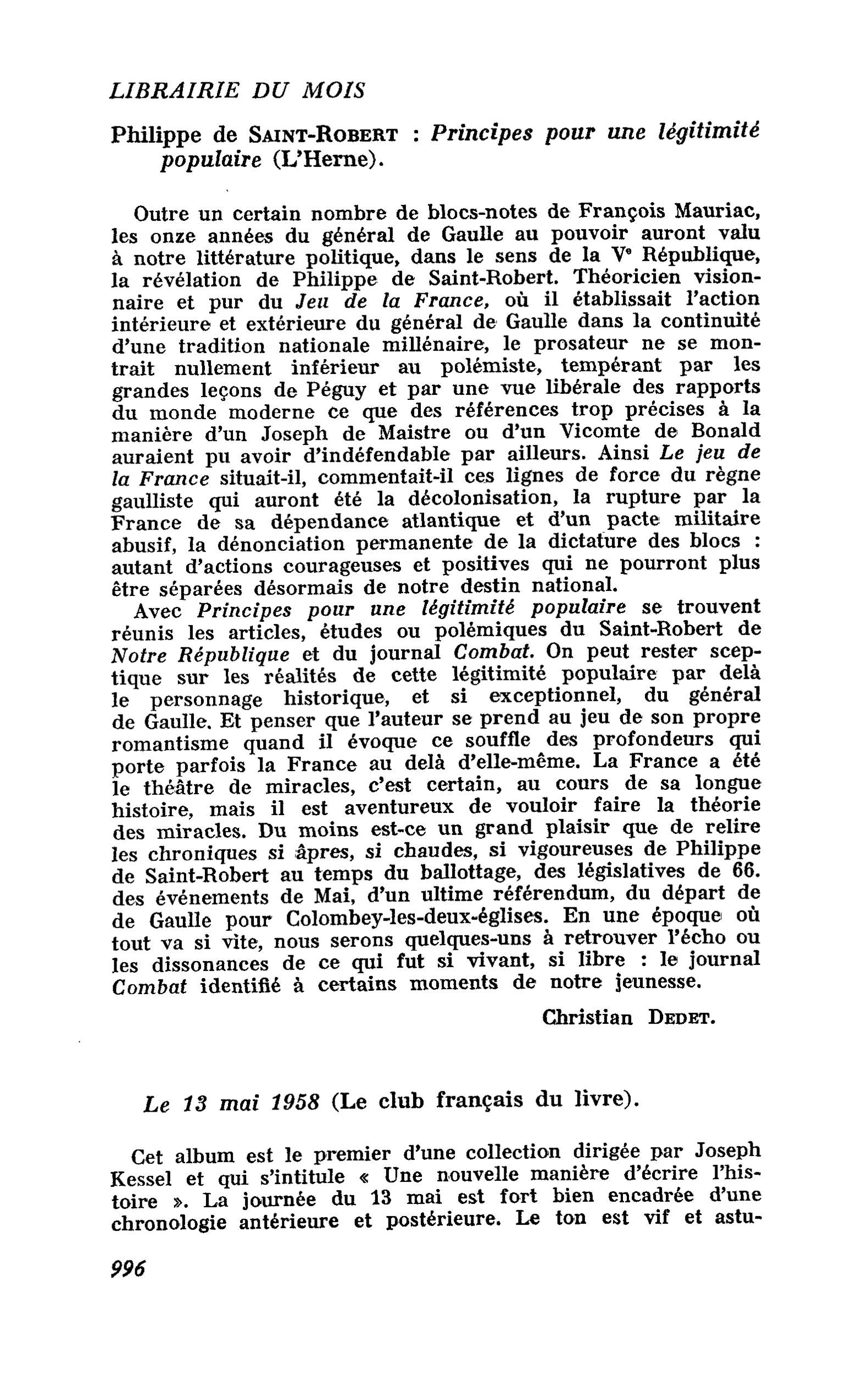 Le 13 mai 1958
