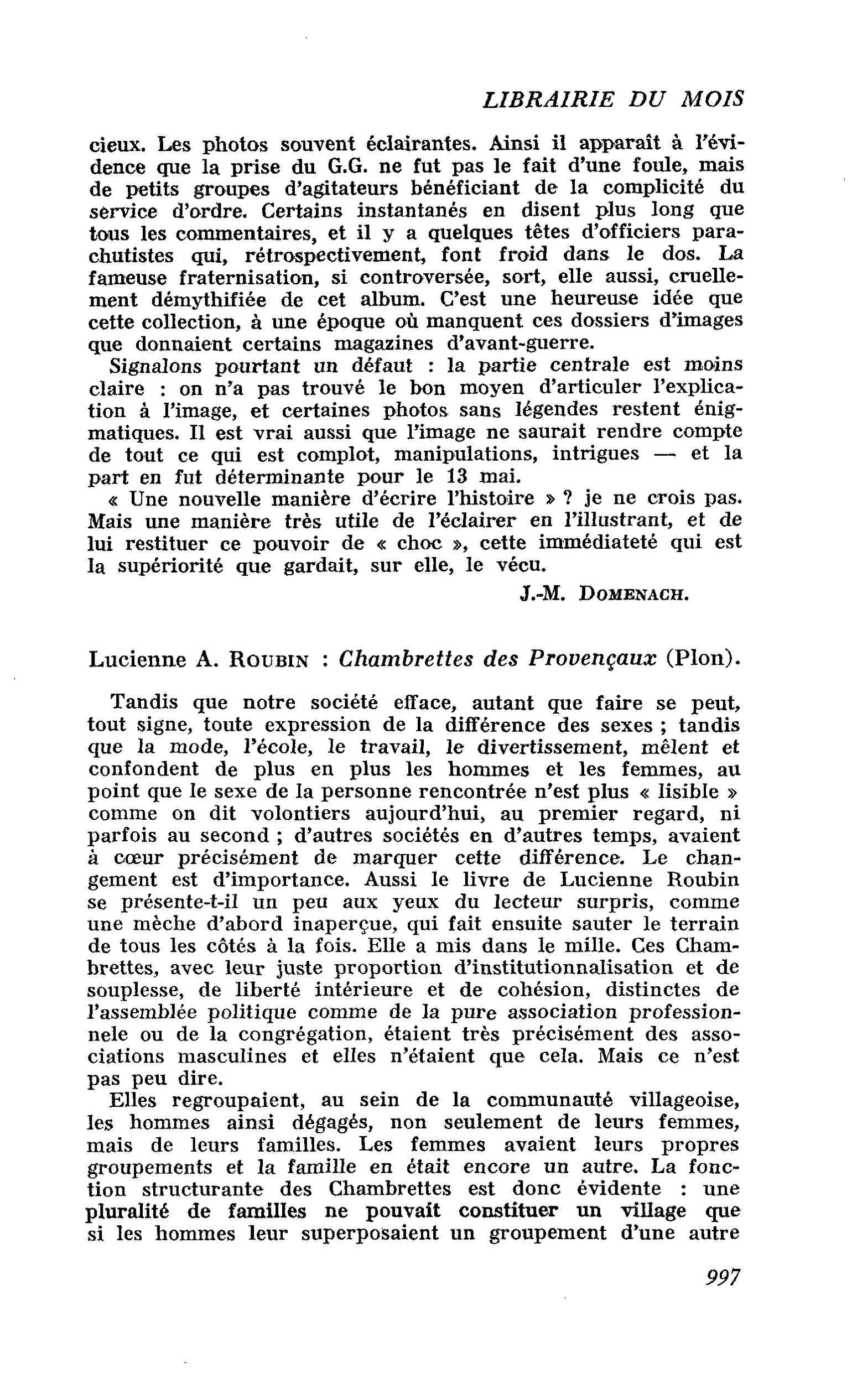 Lucienne A. Roubin : Chambrettes des Provençaux