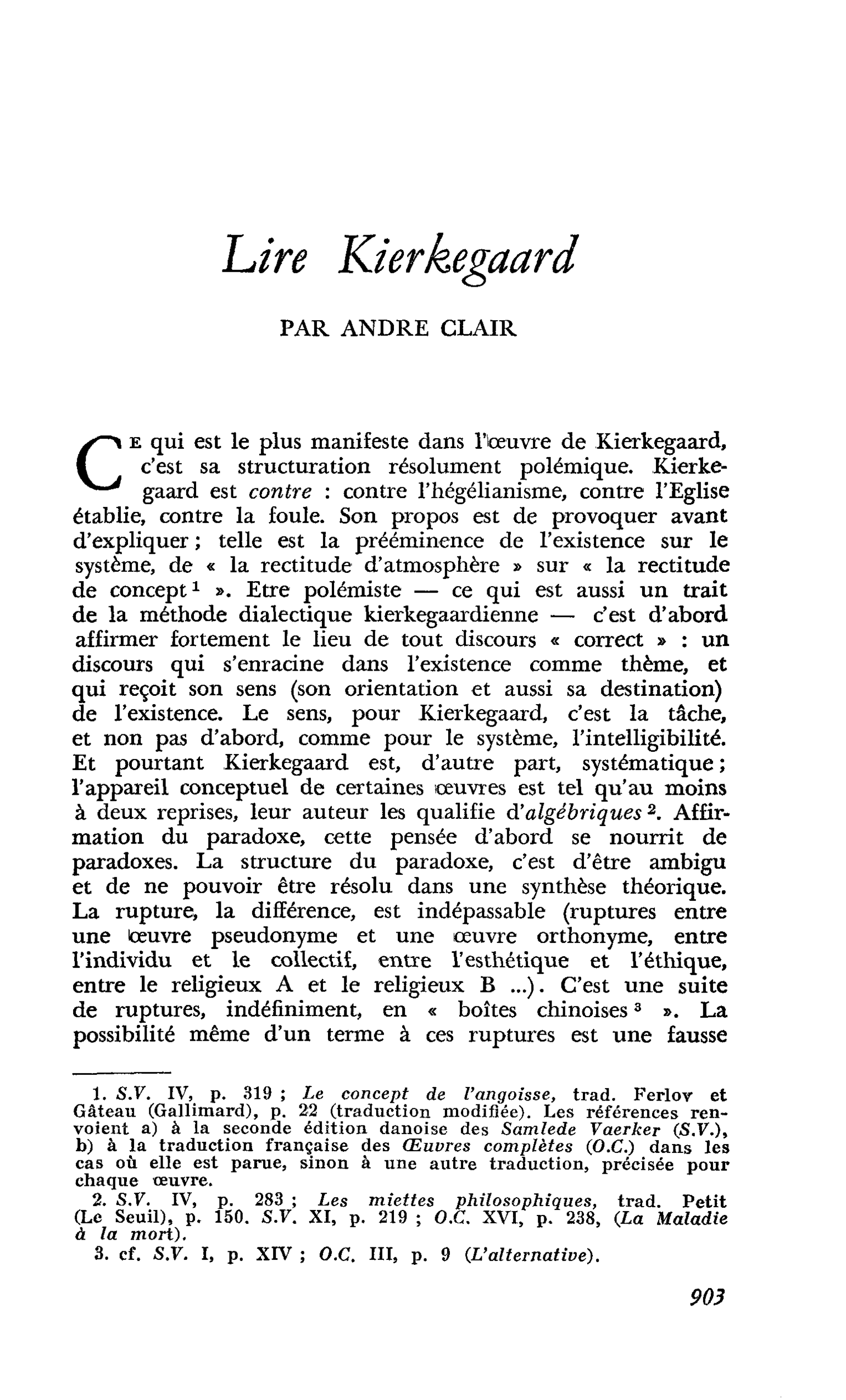 Lire Kierkegaard