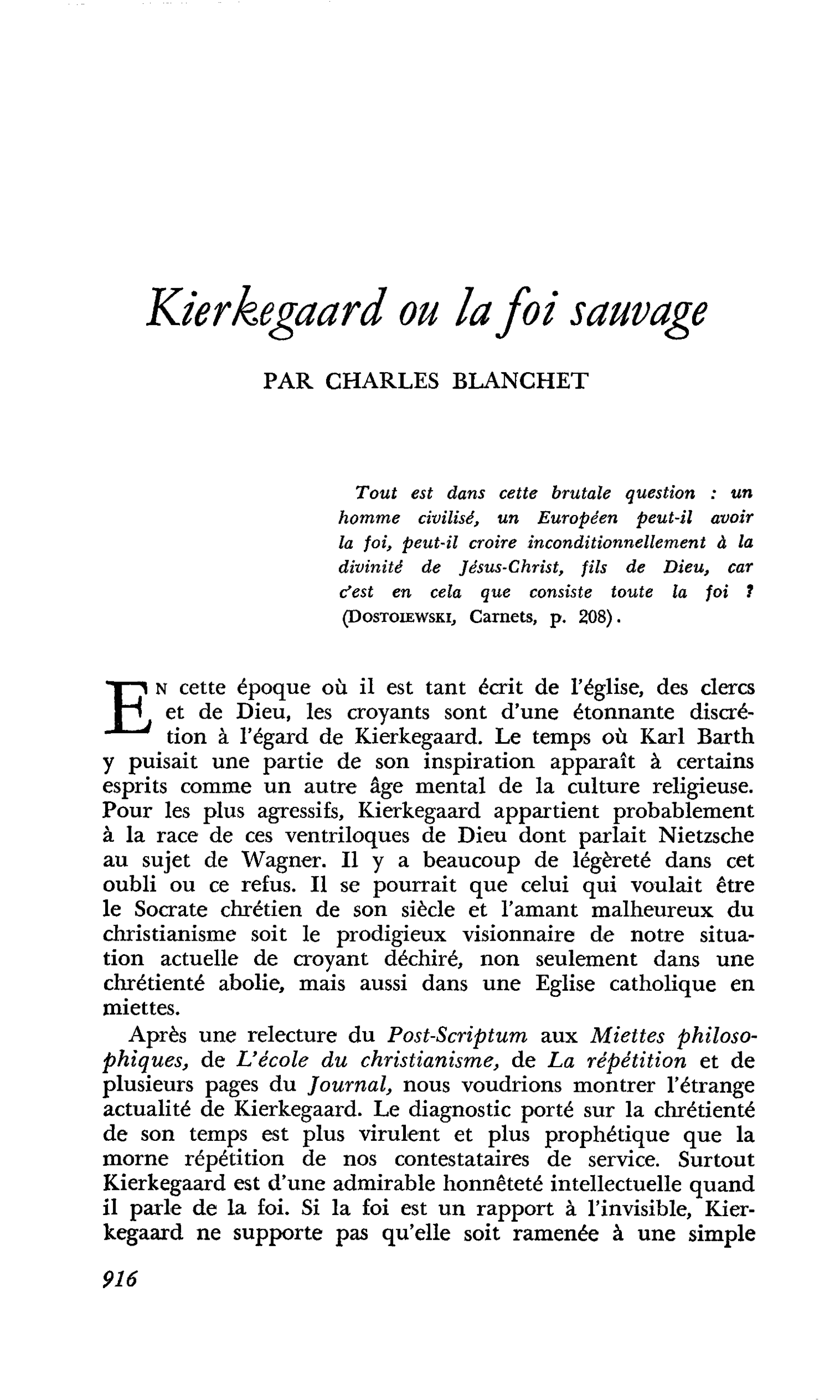 Kierkegaard ou la foi sauvage