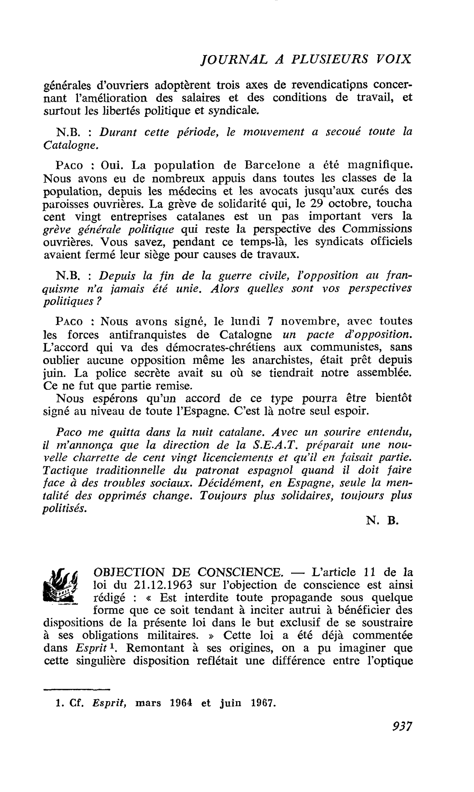 OBJECTION DE CONSCIENCE