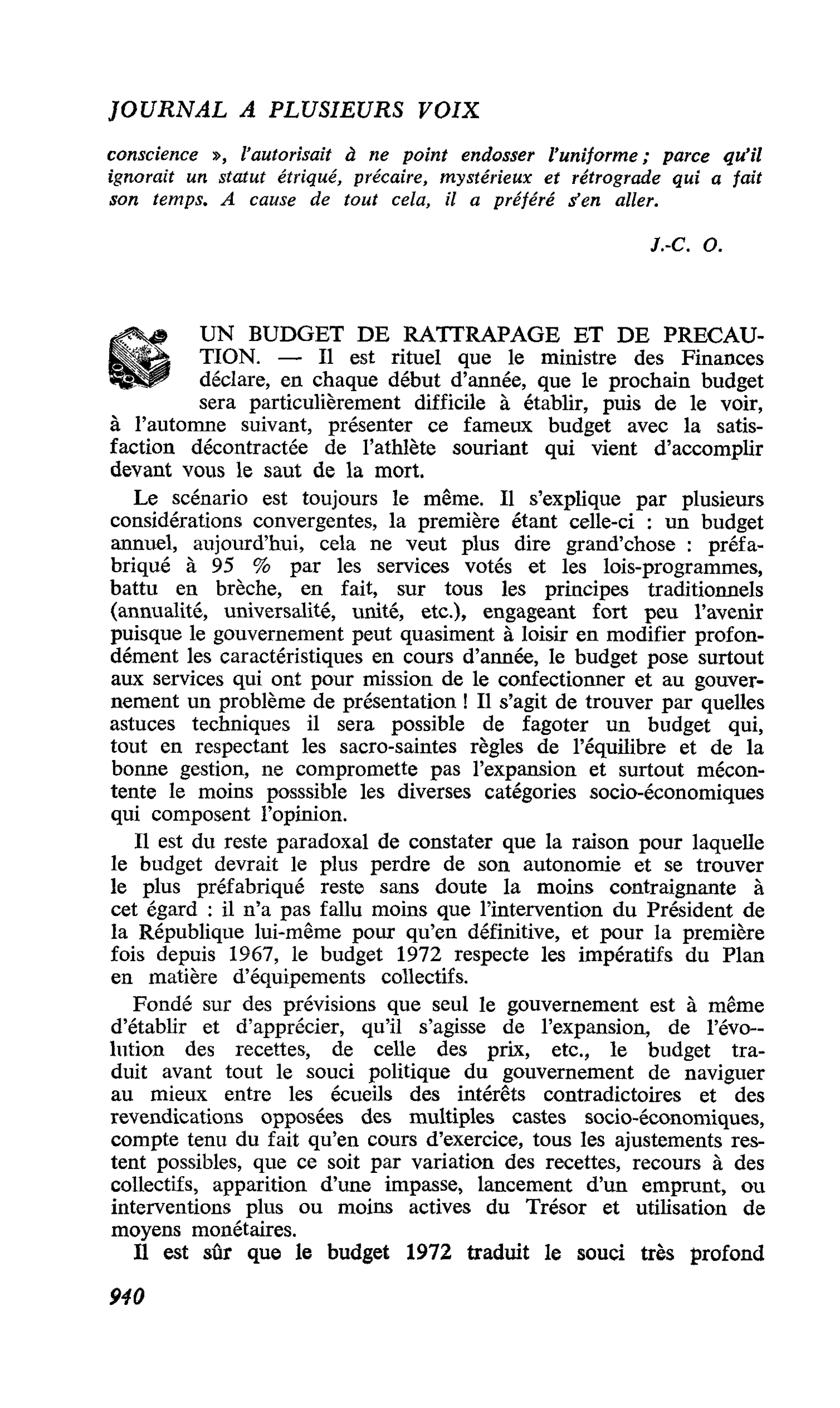 UN BUDGET DE RATTRAPAGE ET DE PRECAUTION