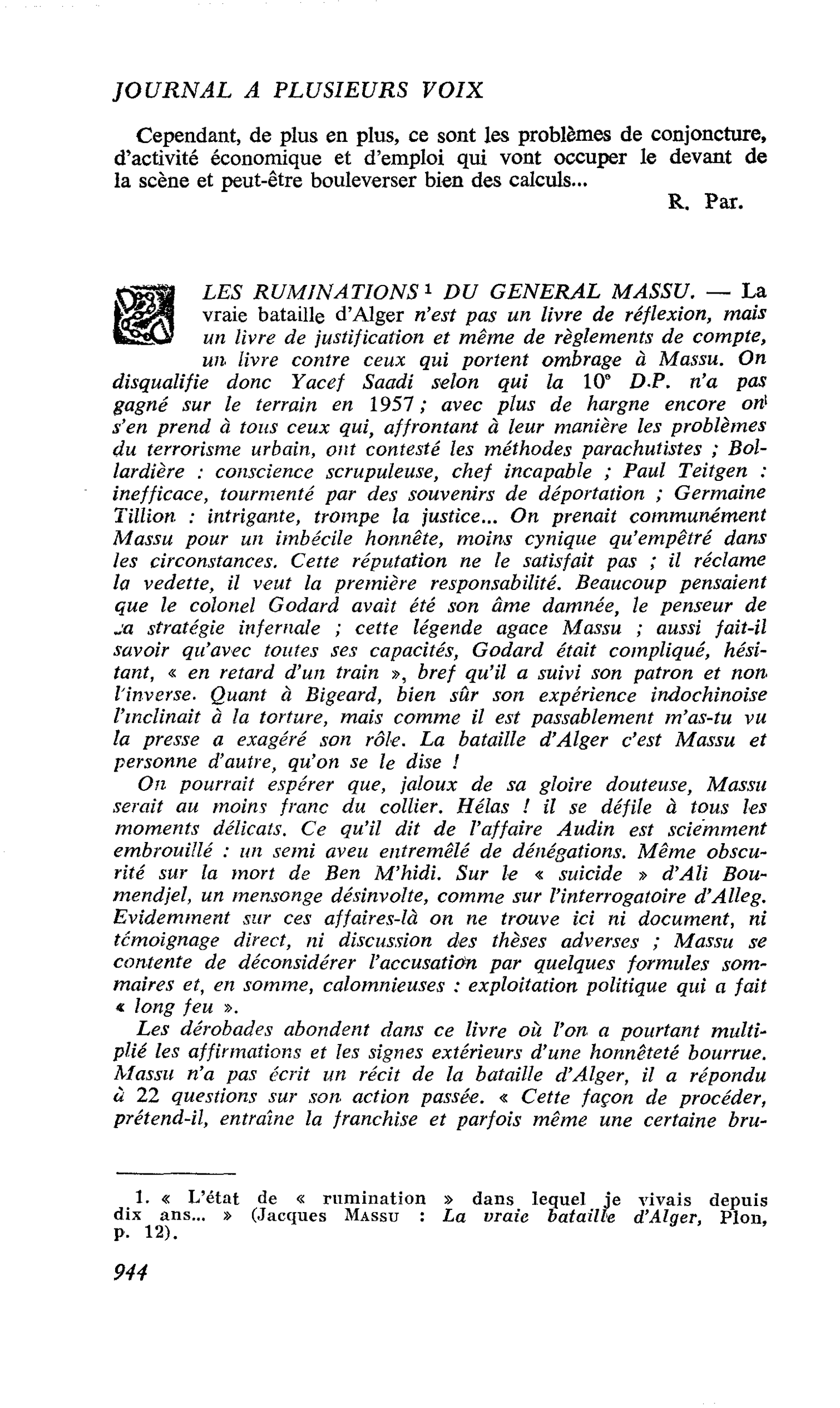 LES RUMINATIONS DU GENERAL MASSU