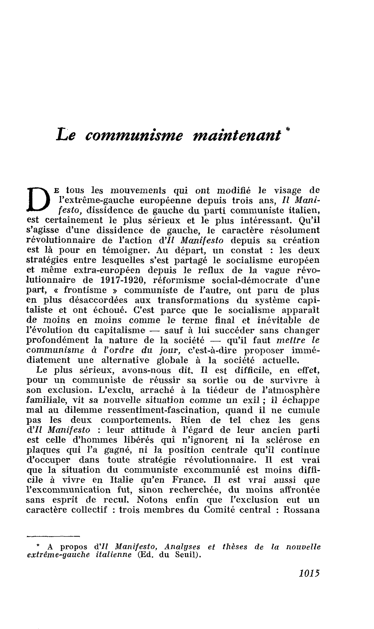 Le communisme maintenant