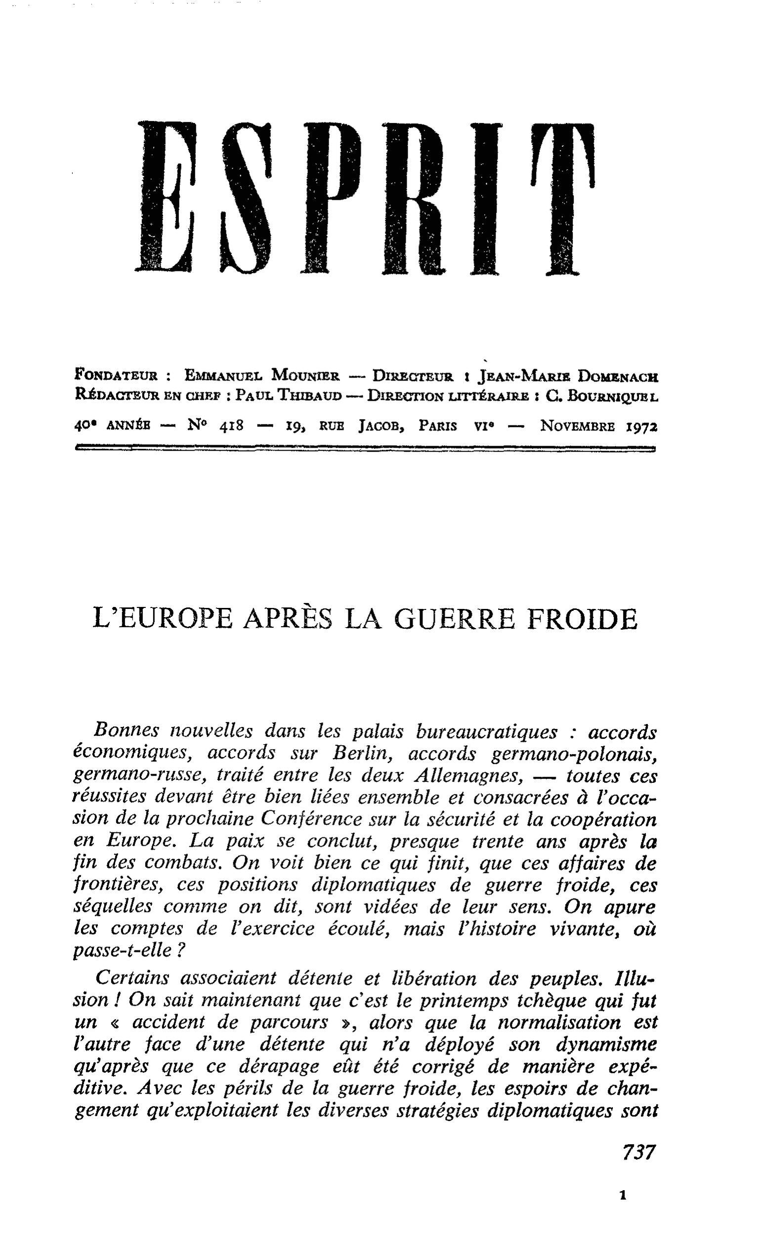 L’EUROPE APRÈS LA GUERRE FROIDE
