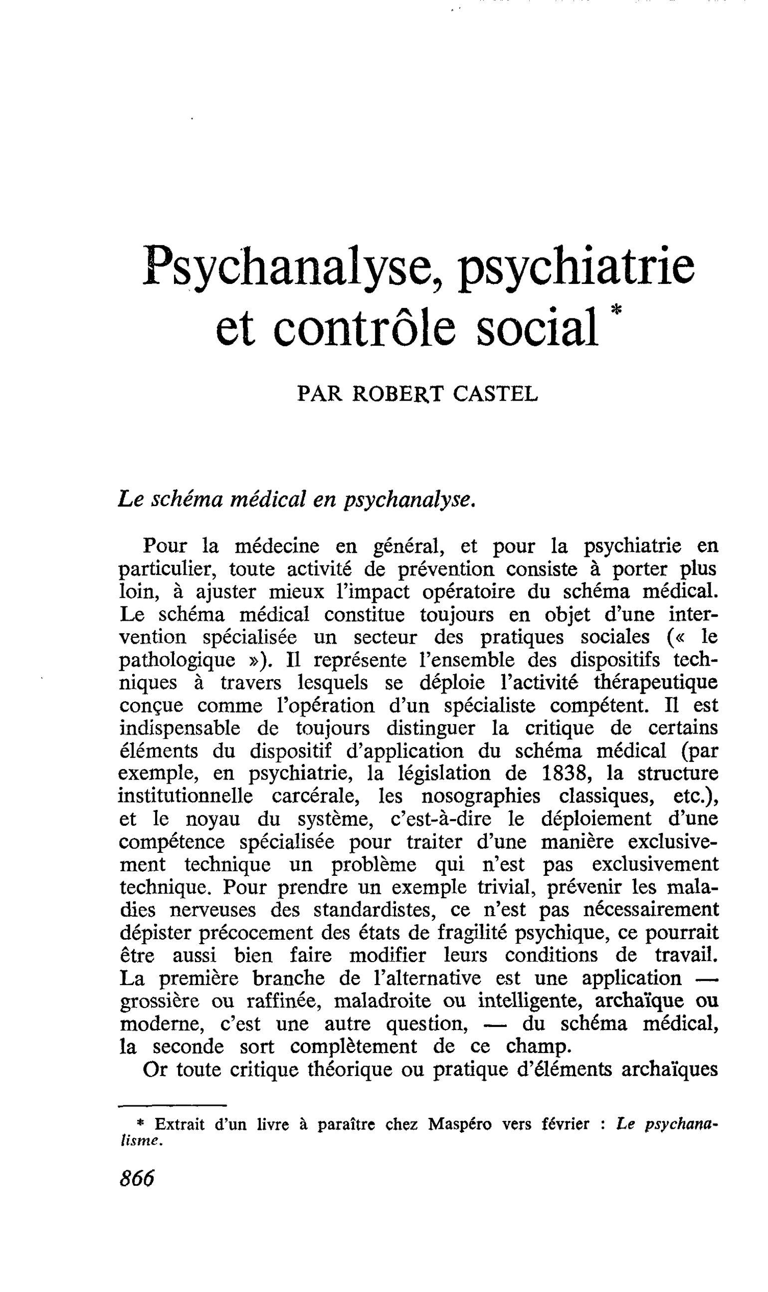 Psychanalyse, psychiatrie et contrôle social
