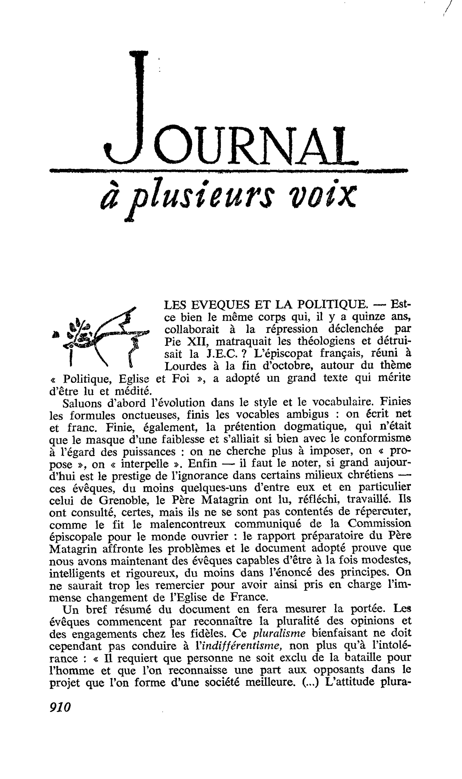LES EVEQUES ET LA POLITIQUE