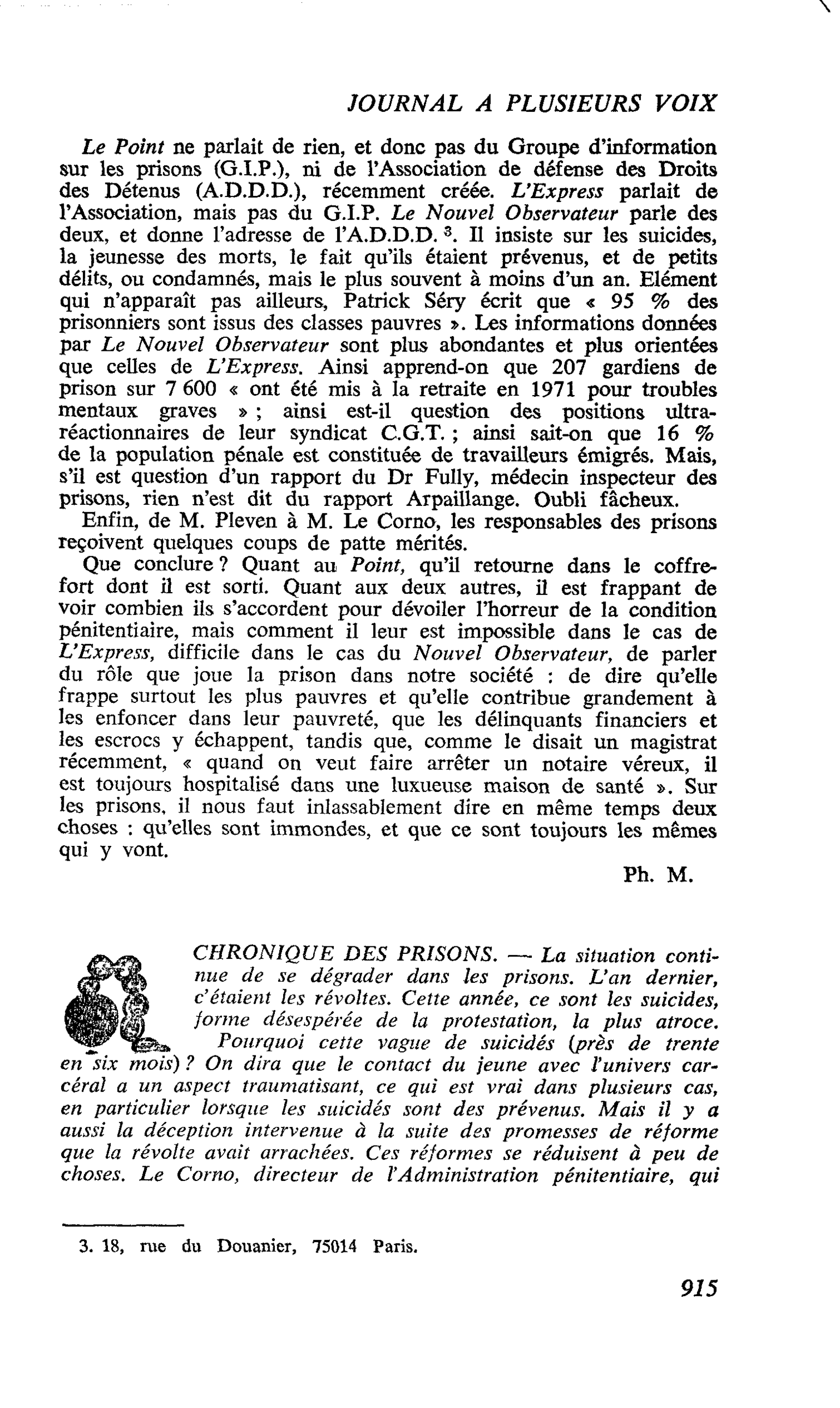 CHRONIQUE DES PRISONS