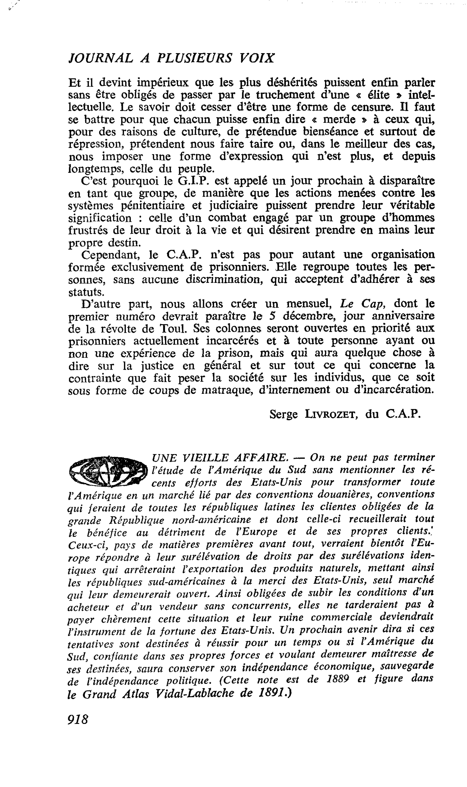 UNE VIEILLE AFFAIRE