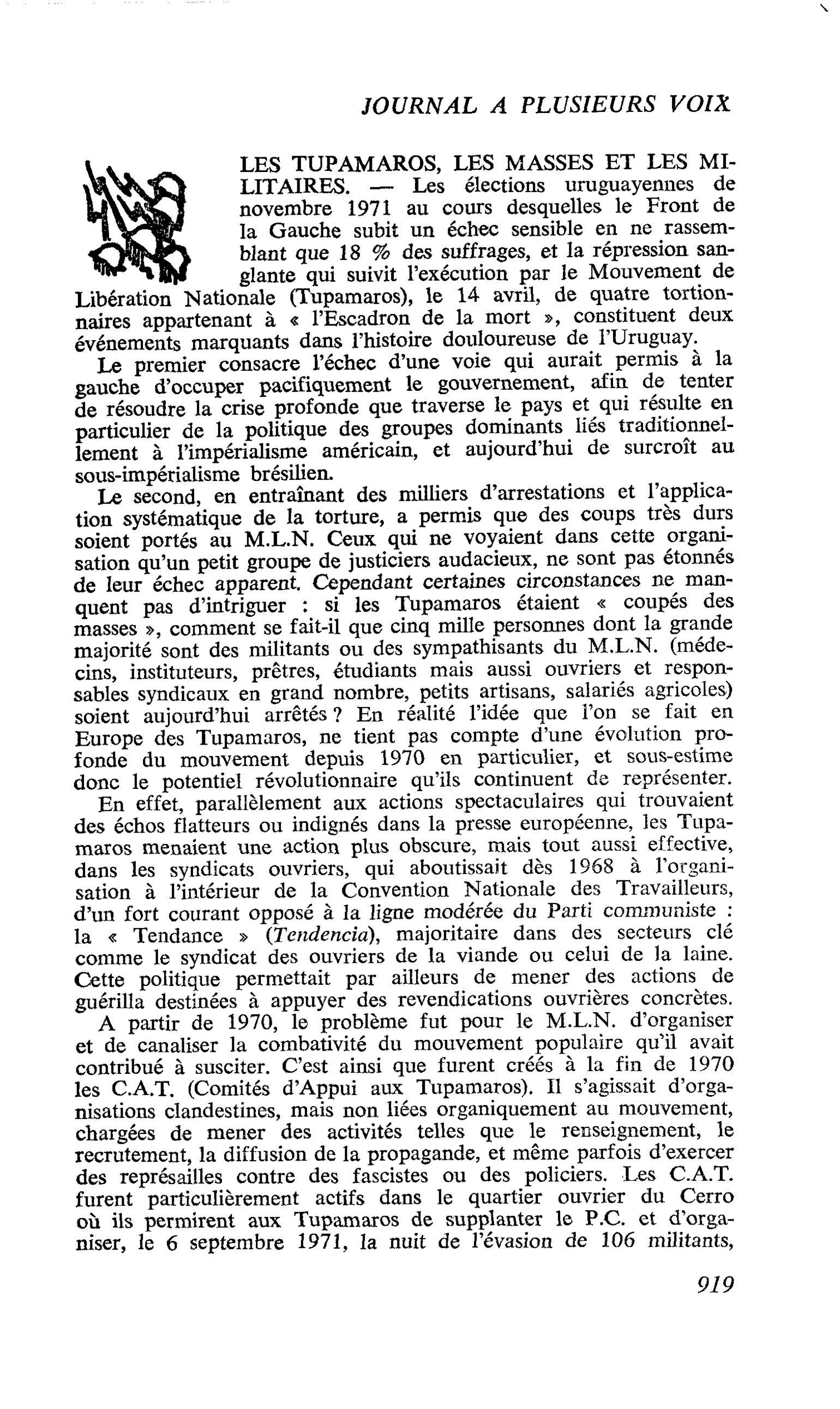LES TUPAMAROS, LES MASSES ET LES MILITAIRES
