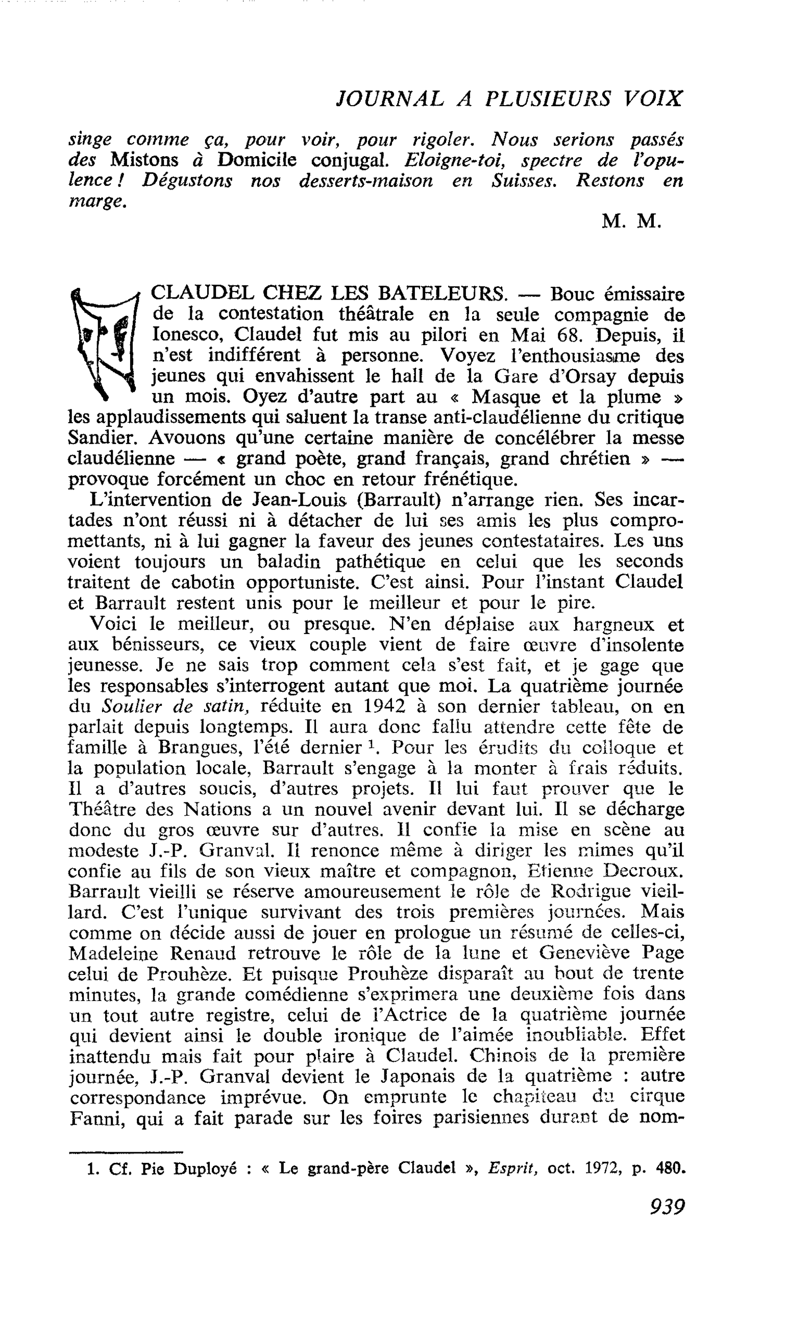 CLAUDEL CHEZ LES BATELEURS