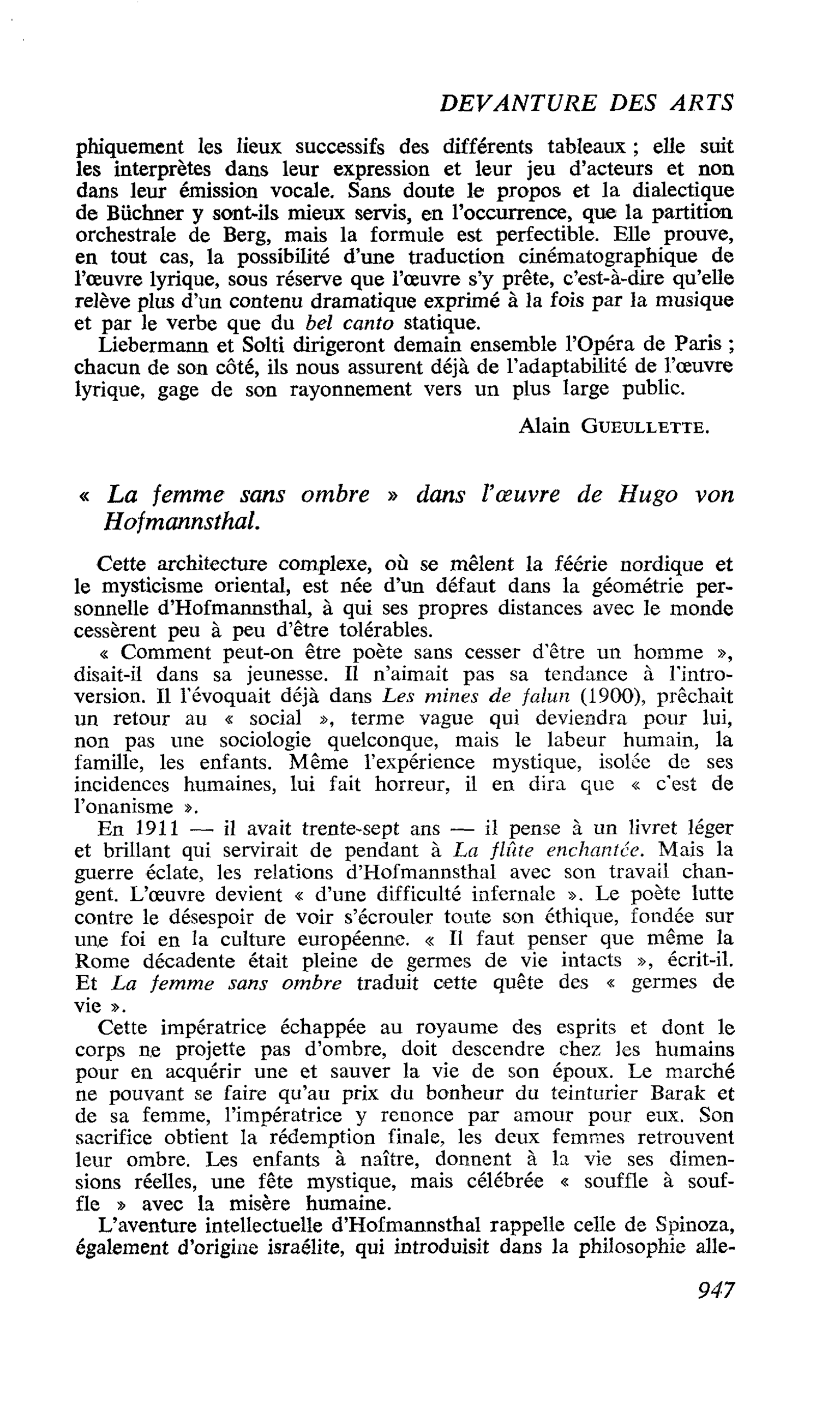 « La femme sans ombre » dans l’oeuvre de Hugo von Hofmannsthal