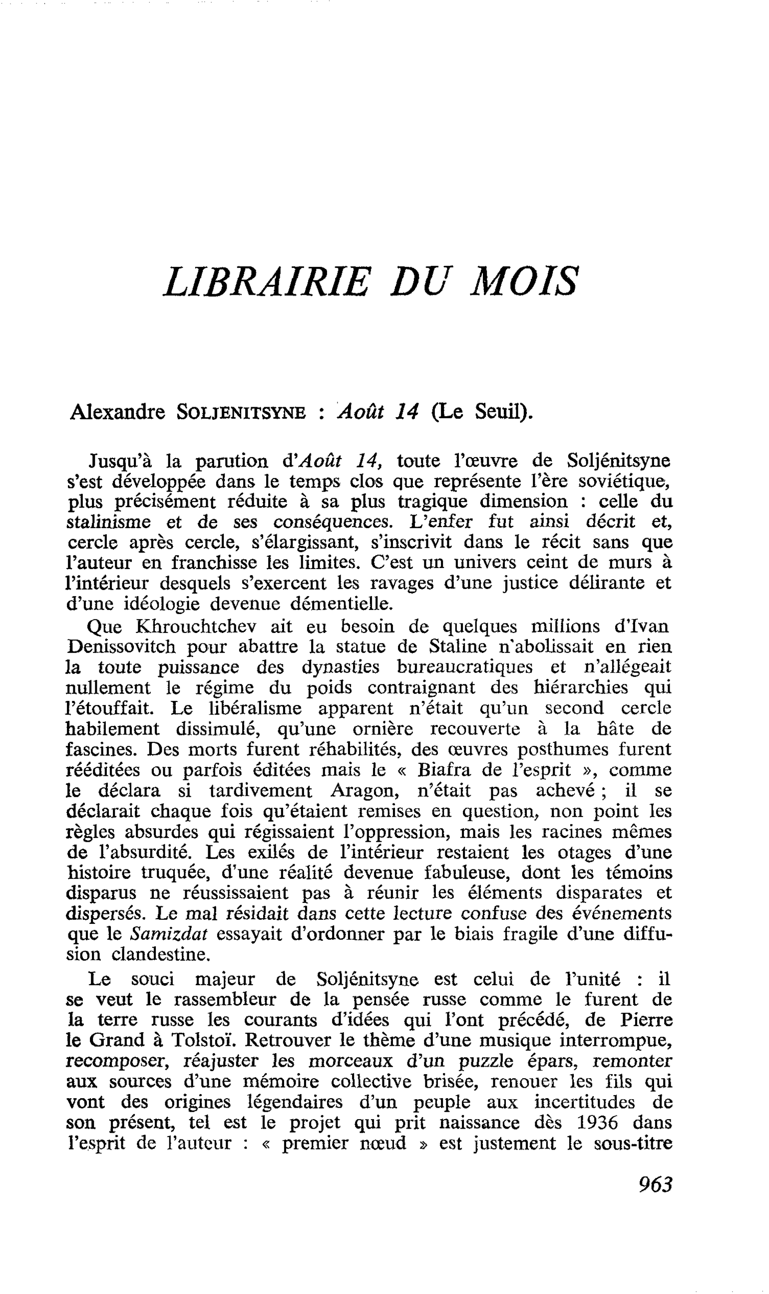 Alexandre Soljénitsyne : Août 14