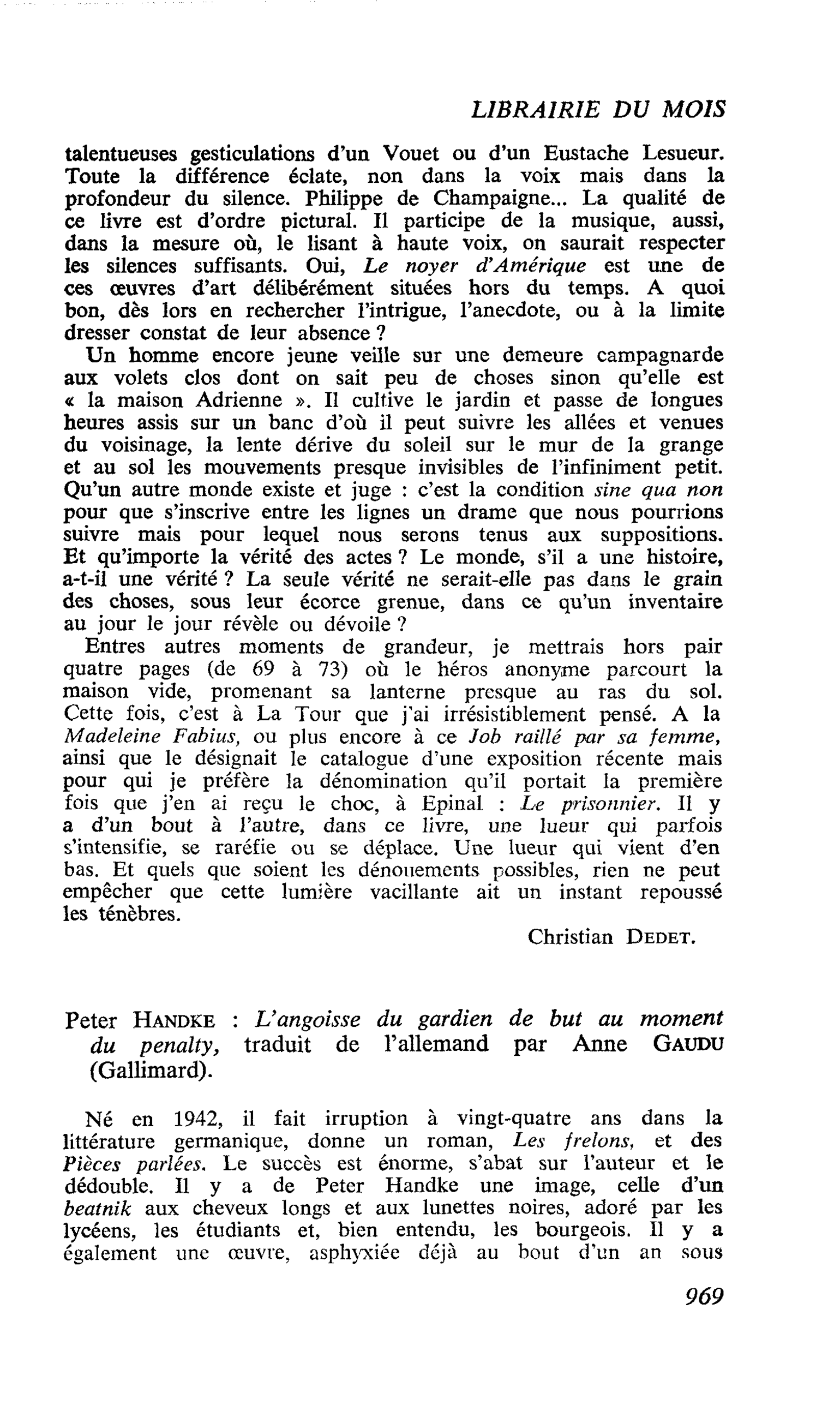 Peter Handke : L’angoisse du gardien de but au moment du penalty