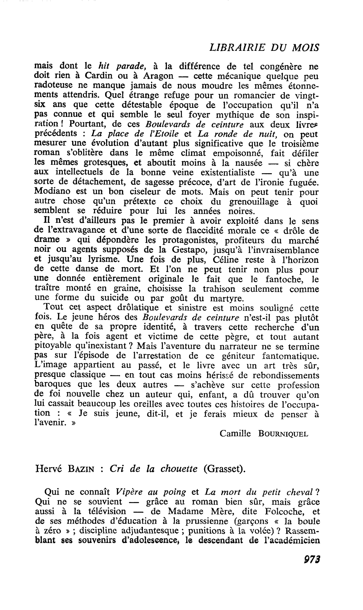 Hervé Bazin : Cri de la chouette