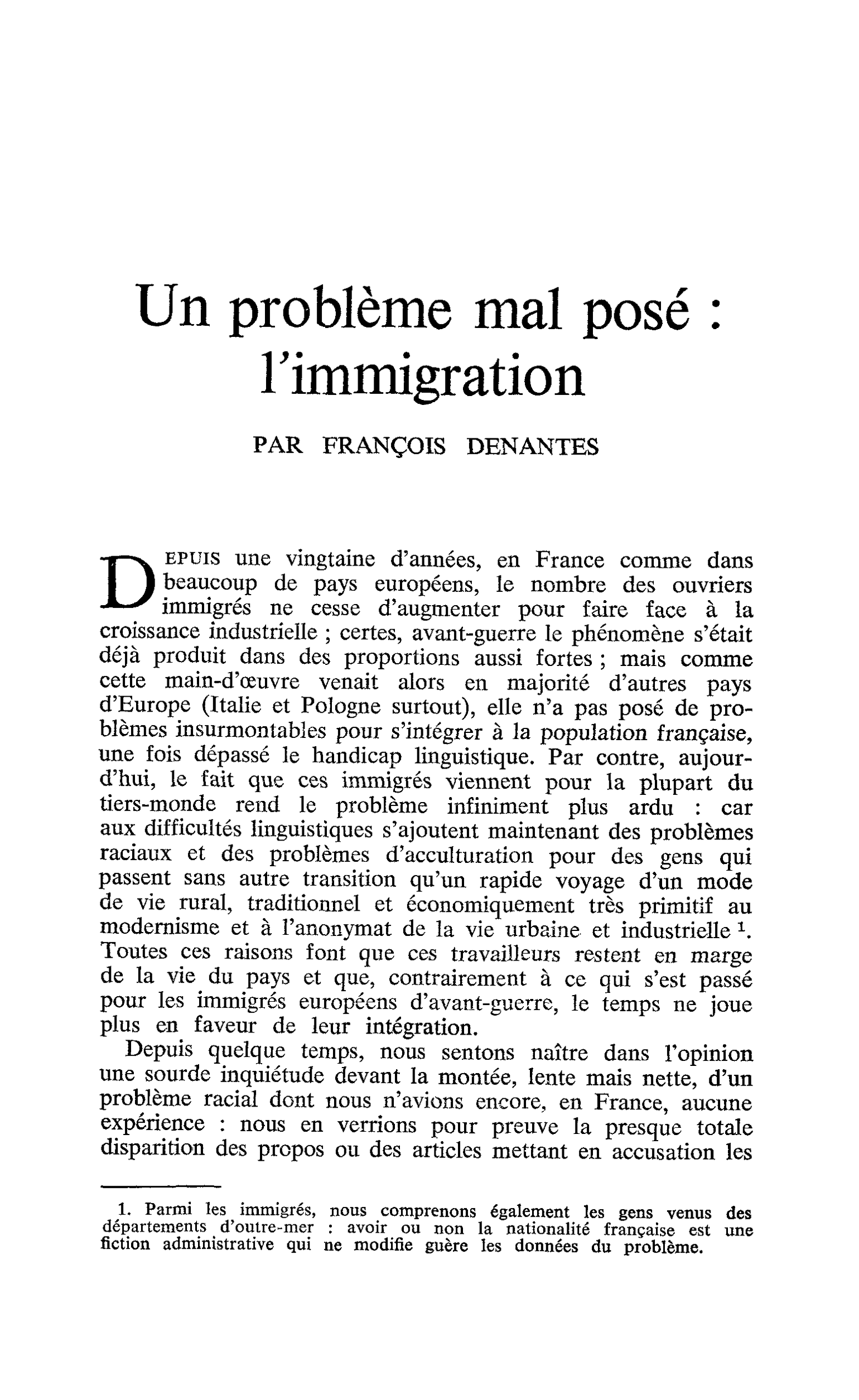 Un problème mal posé : l’immigration