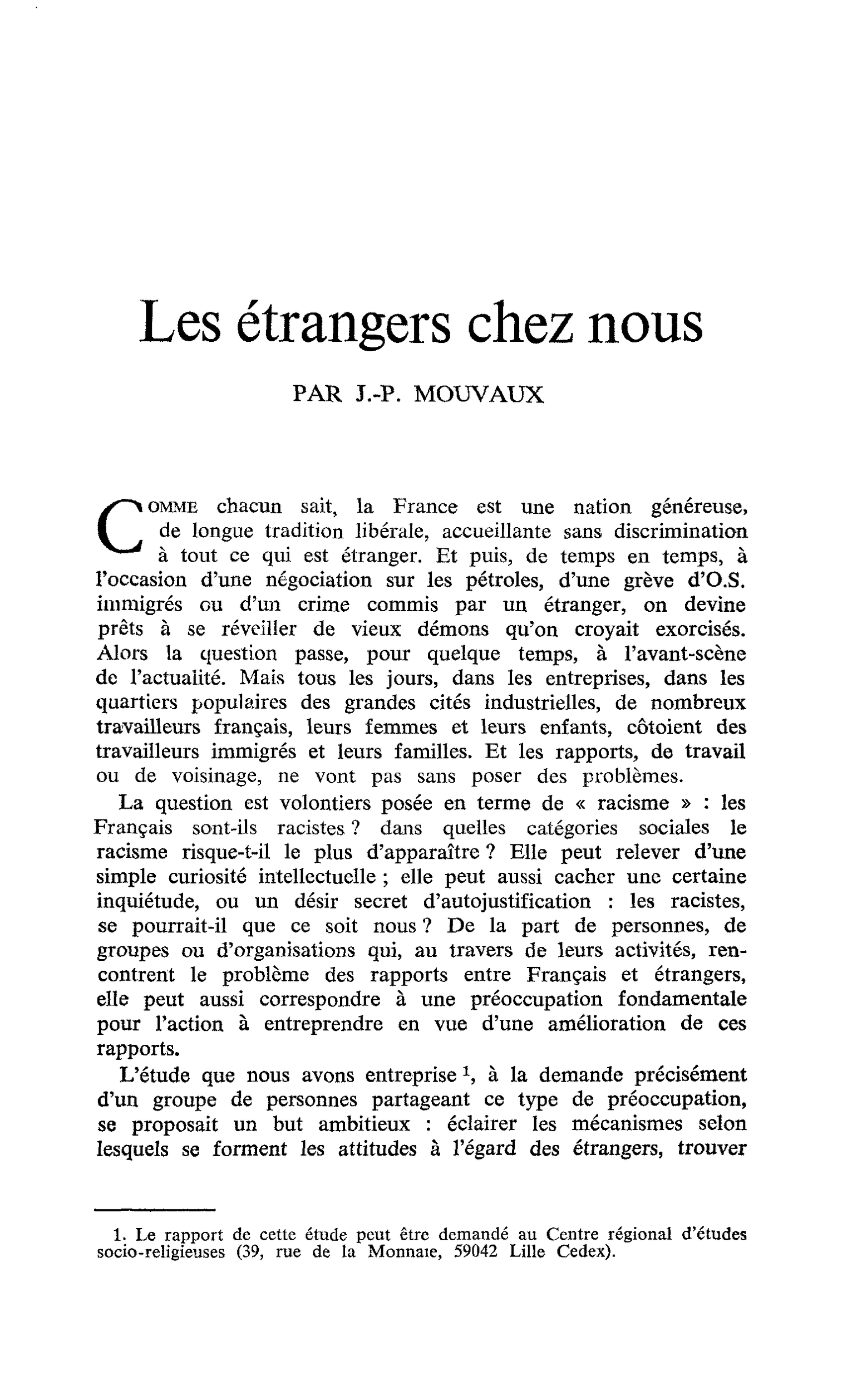 Les étrangers chez nous
