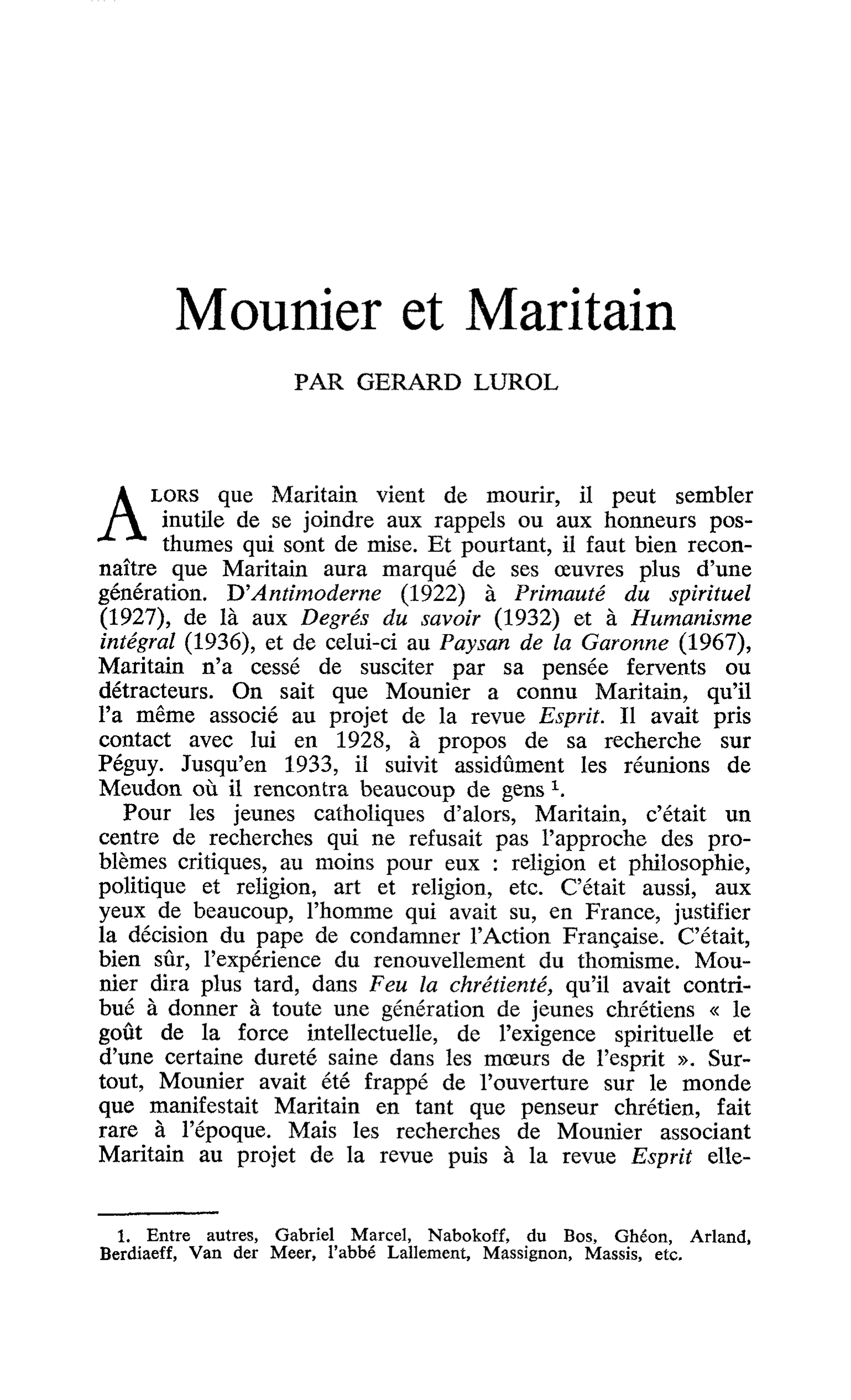 Mounier et Maritain