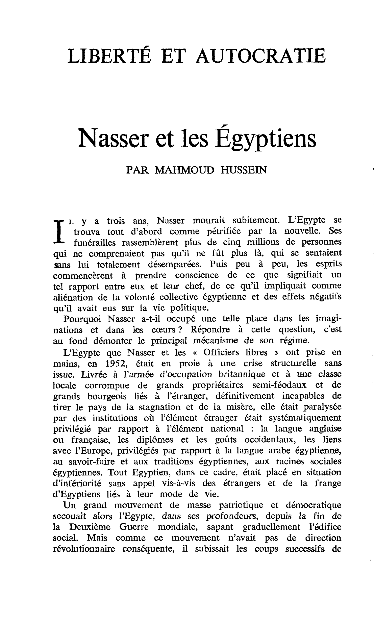 Nasser et les Égyptiens