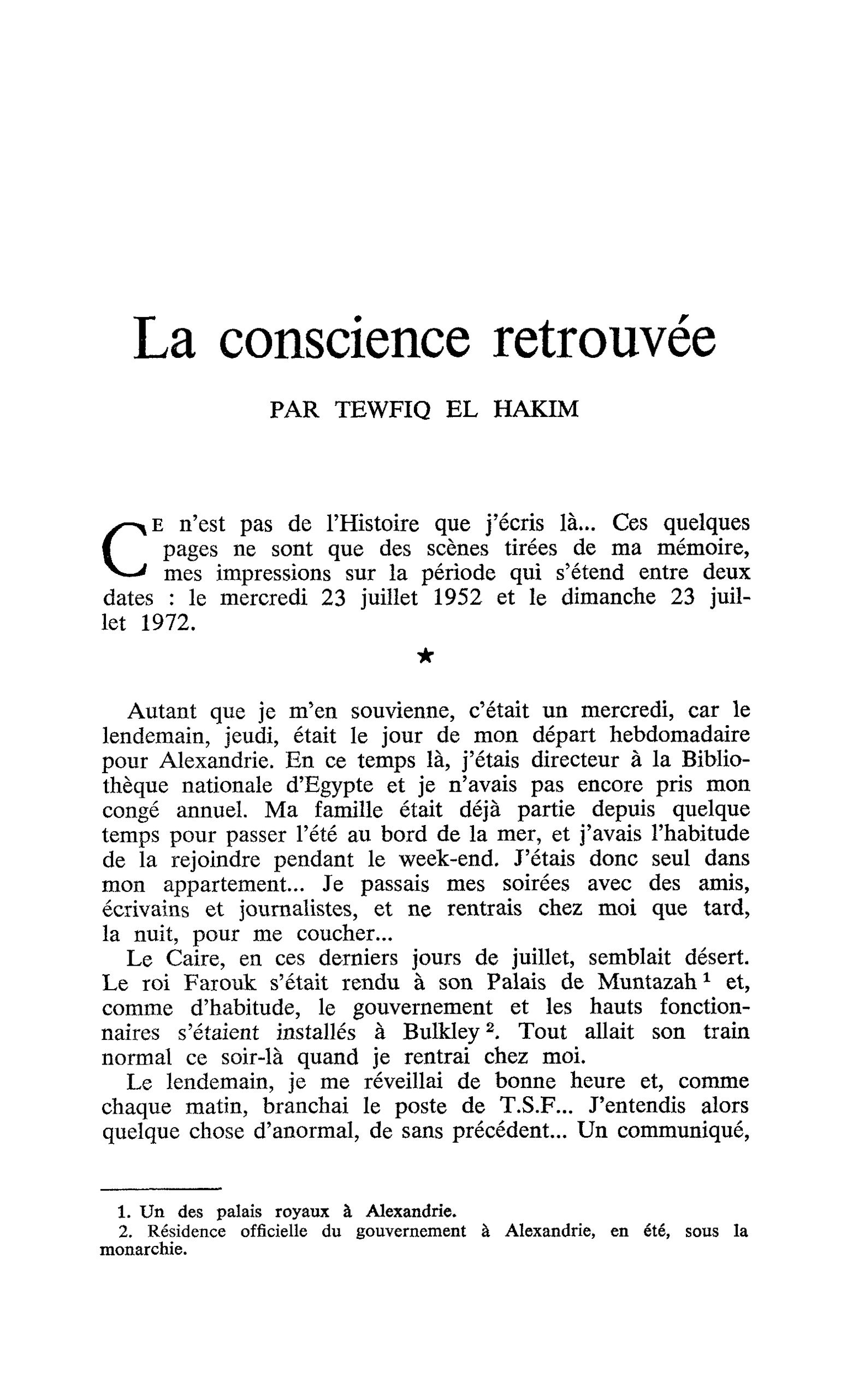 La conscience retrouvée